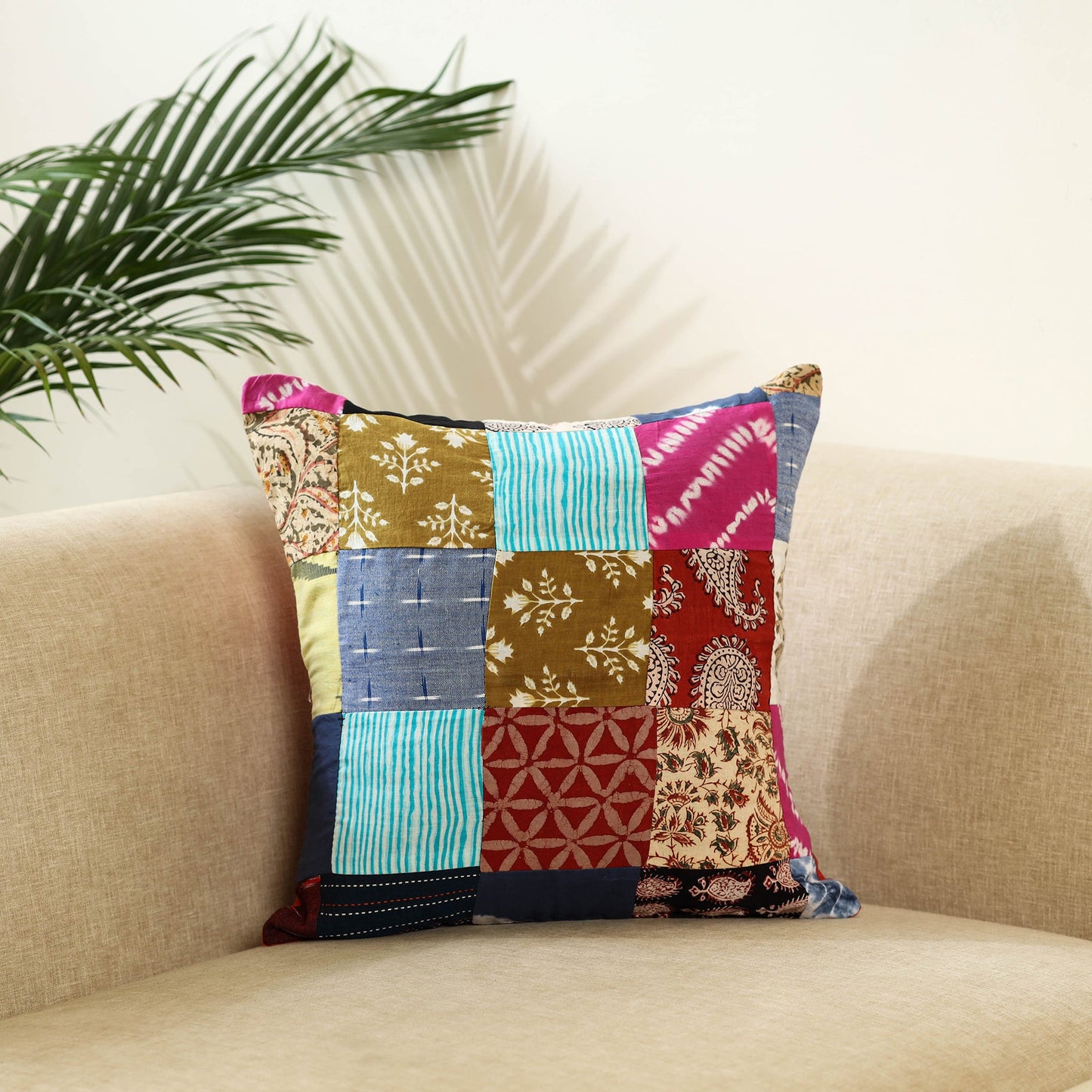 Multicolor Handcrafted Cotton Patchwork Cushion Cover