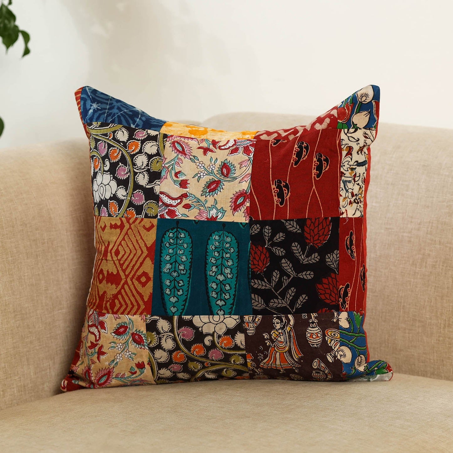Multicolor Handcrafted Cotton Patchwork Cushion Cover