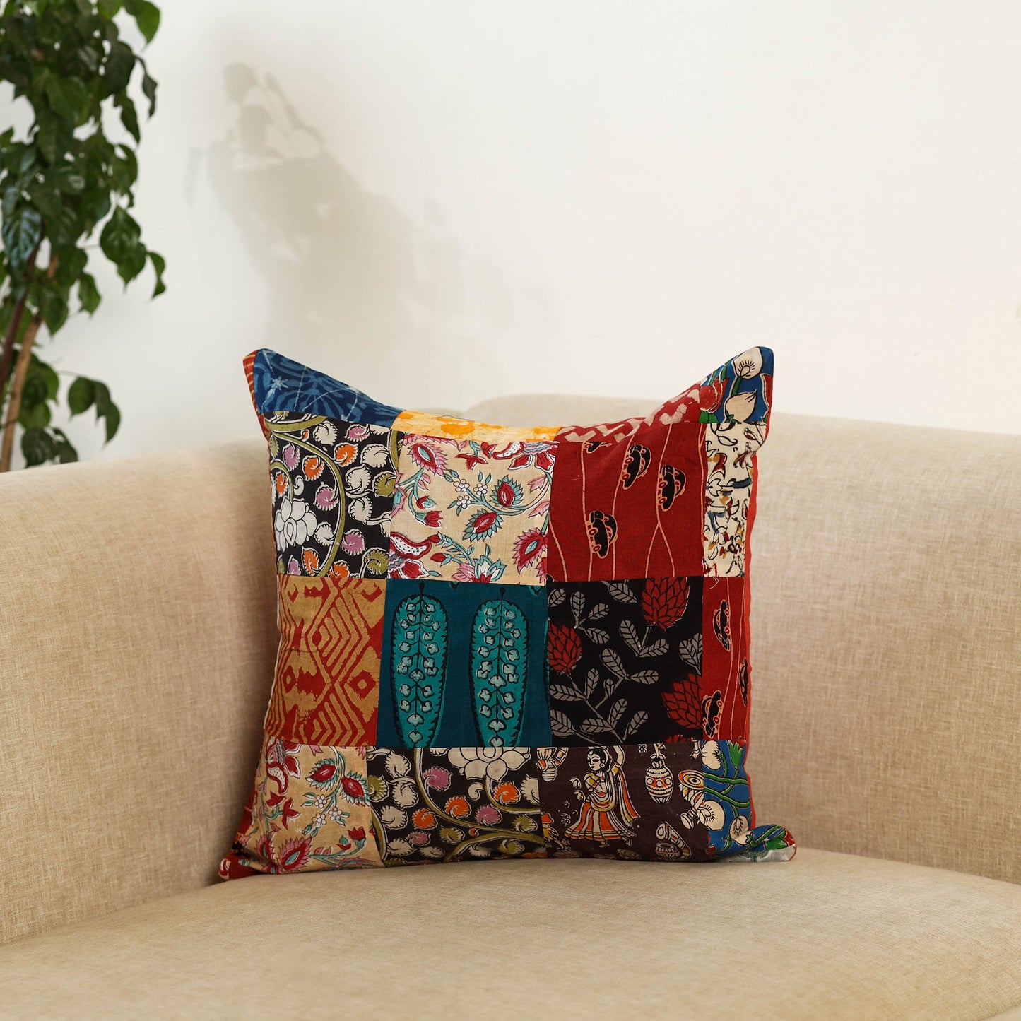 Multicolor Handcrafted Cotton Patchwork Cushion Cover