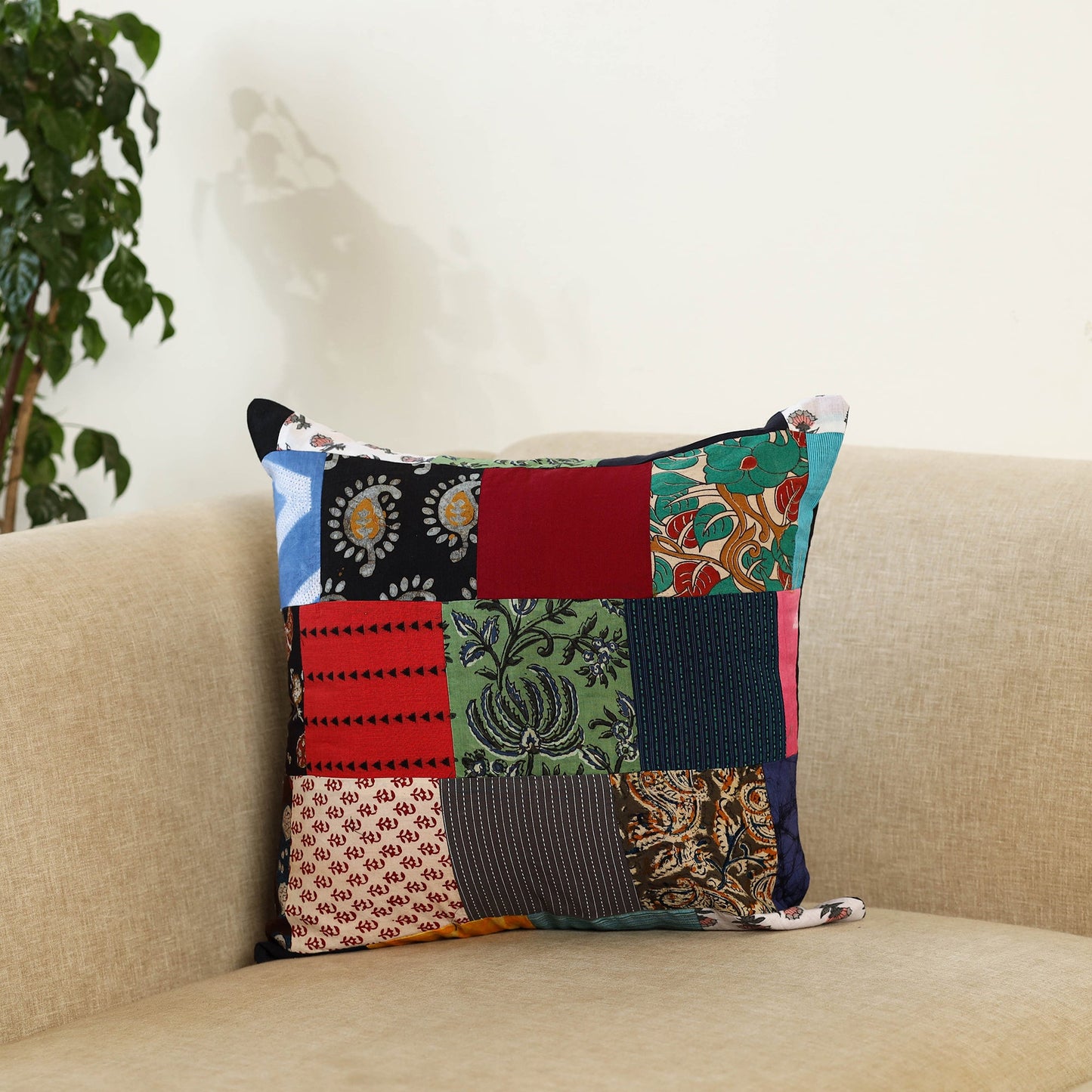 Multicolor Handcrafted Cotton Patchwork Cushion Cover