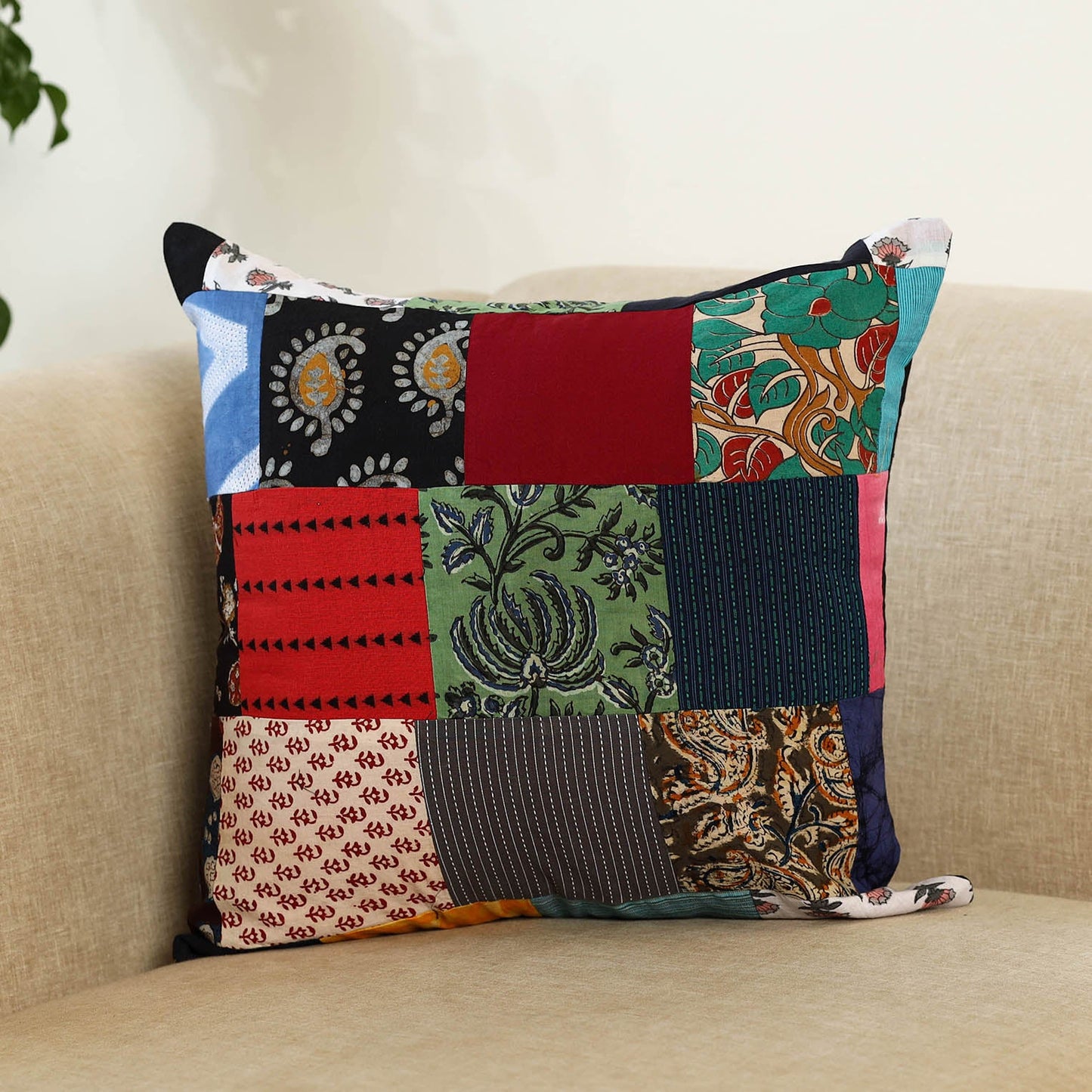 Multicolor Handcrafted Cotton Patchwork Cushion Cover