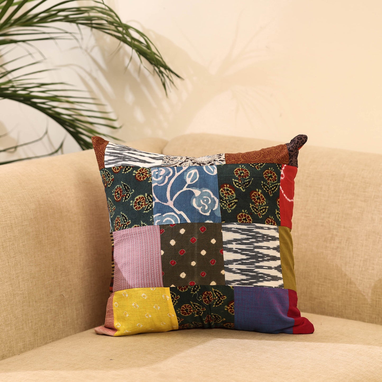 Multicolor Handcrafted Cotton Patchwork Cushion Cover