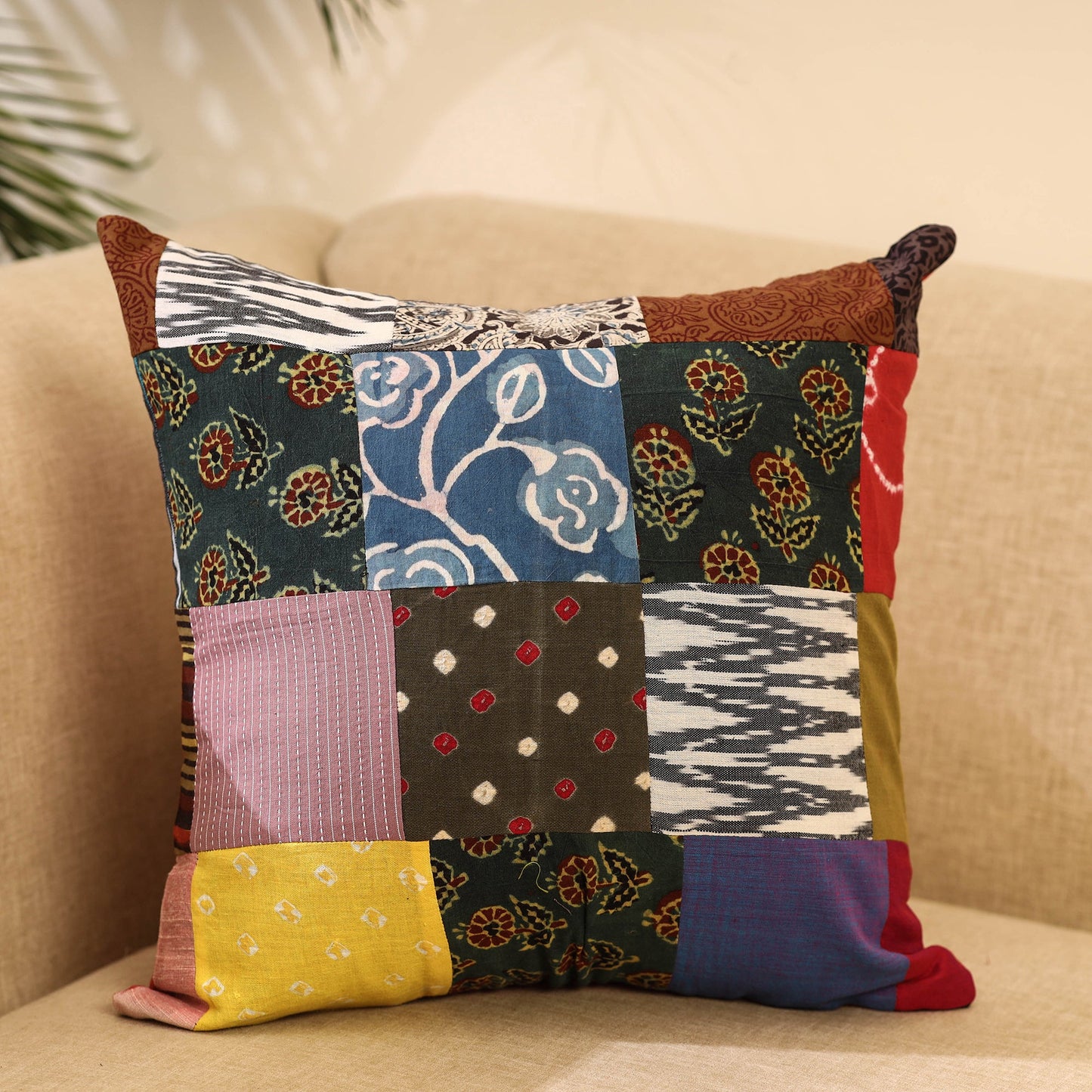 Multicolor Handcrafted Cotton Patchwork Cushion Cover