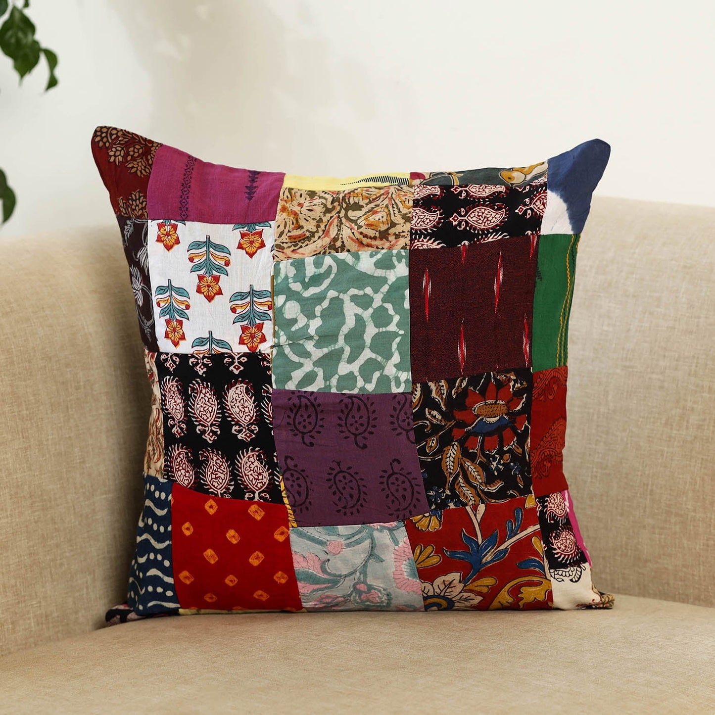 Multicolor Handcrafted Cotton Patchwork Cushion Cover