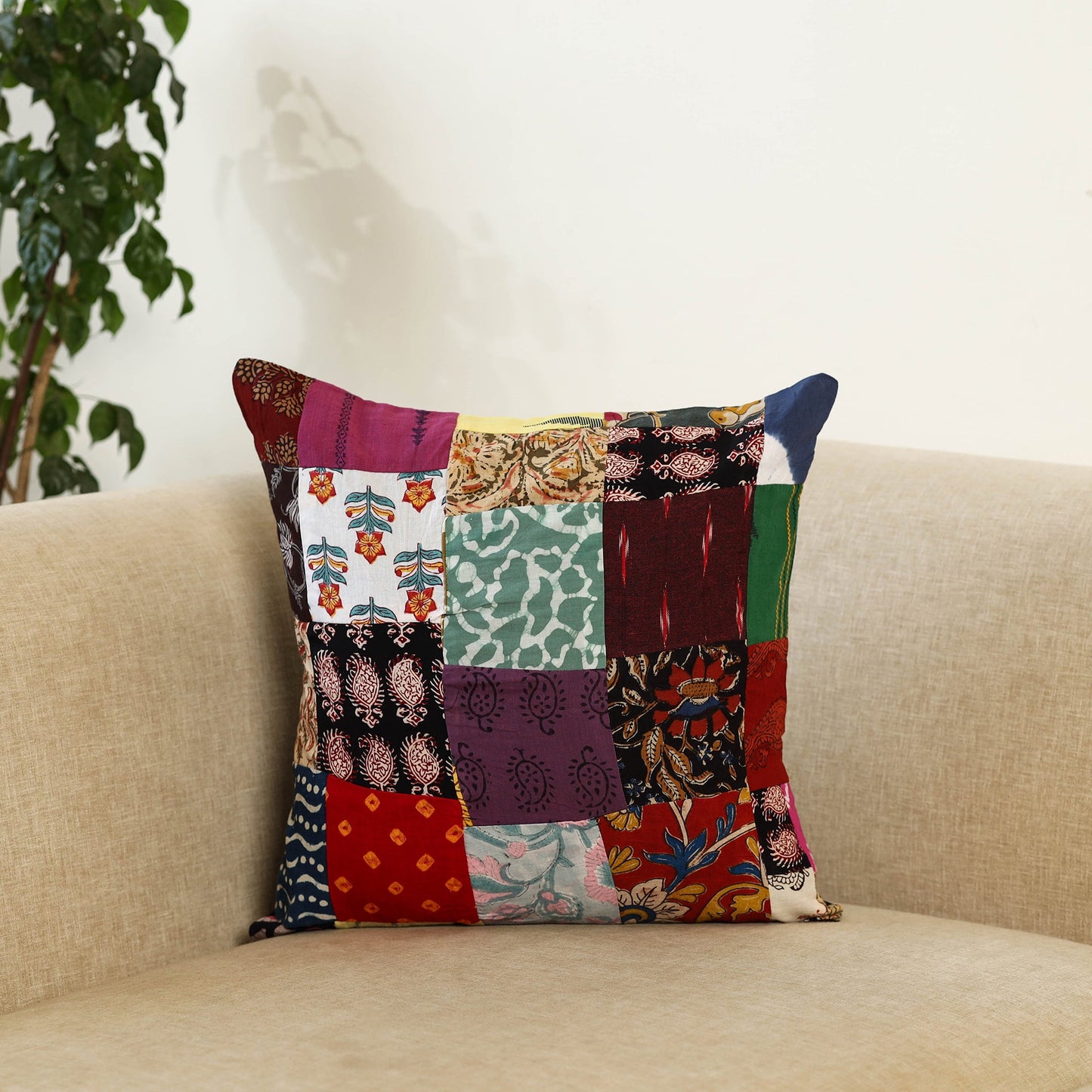 Multicolor Handcrafted Cotton Patchwork Cushion Cover