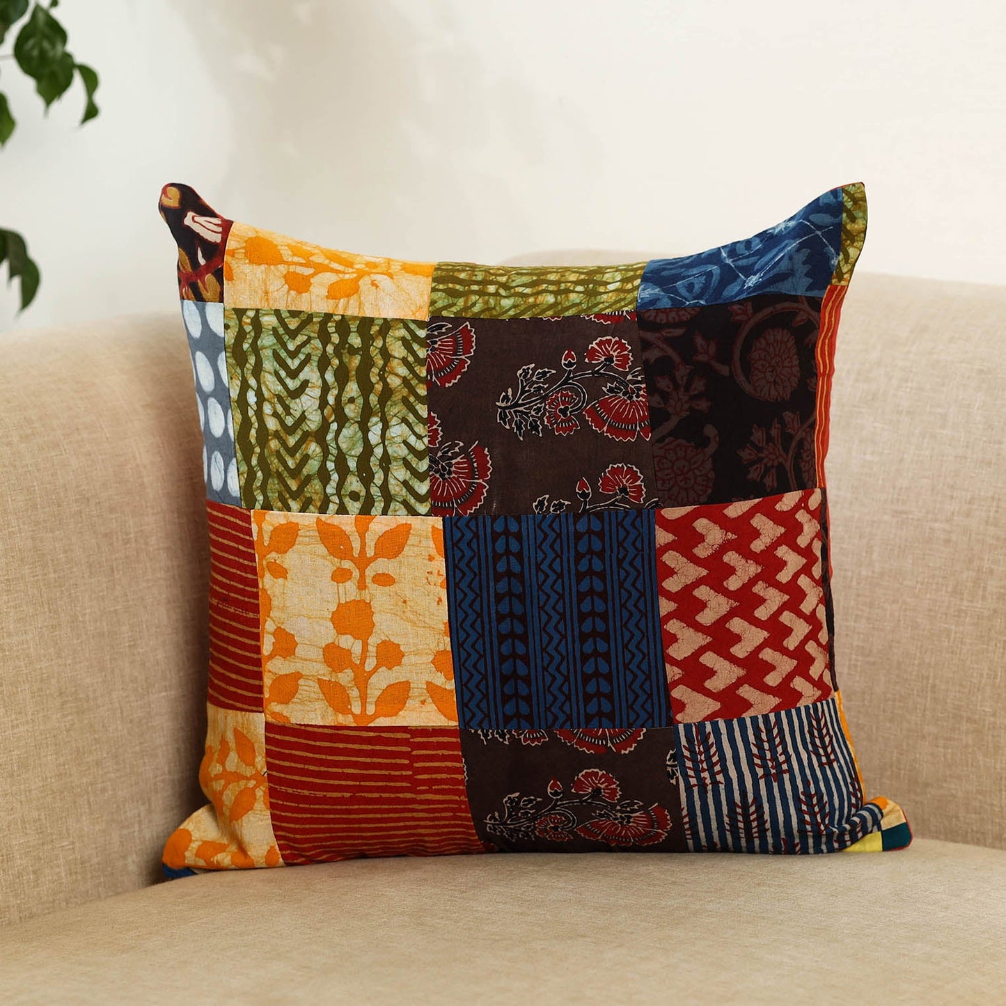 Multicolor Handcrafted Cotton Patchwork Cushion Cover