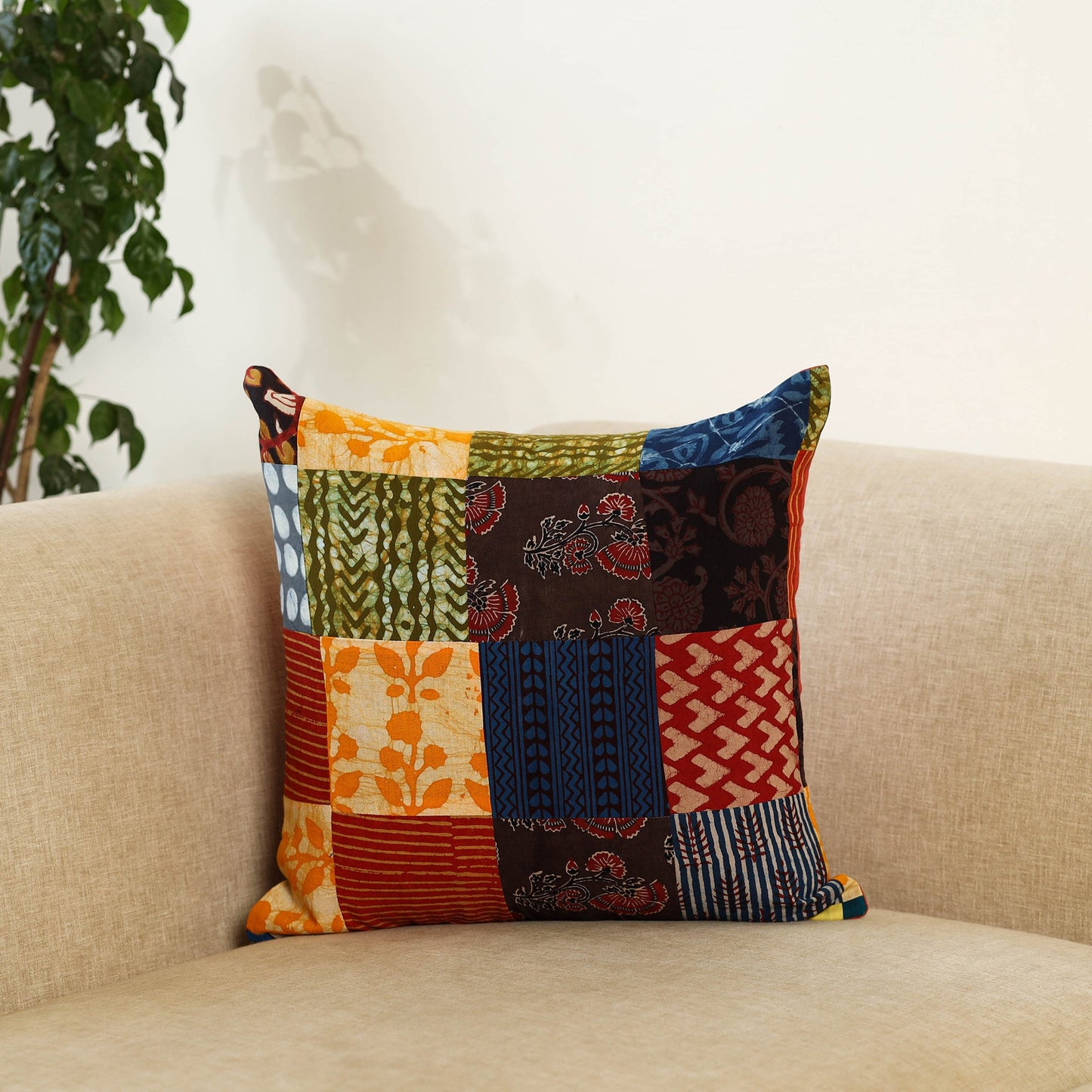 Multicolor Handcrafted Cotton Patchwork Cushion Cover