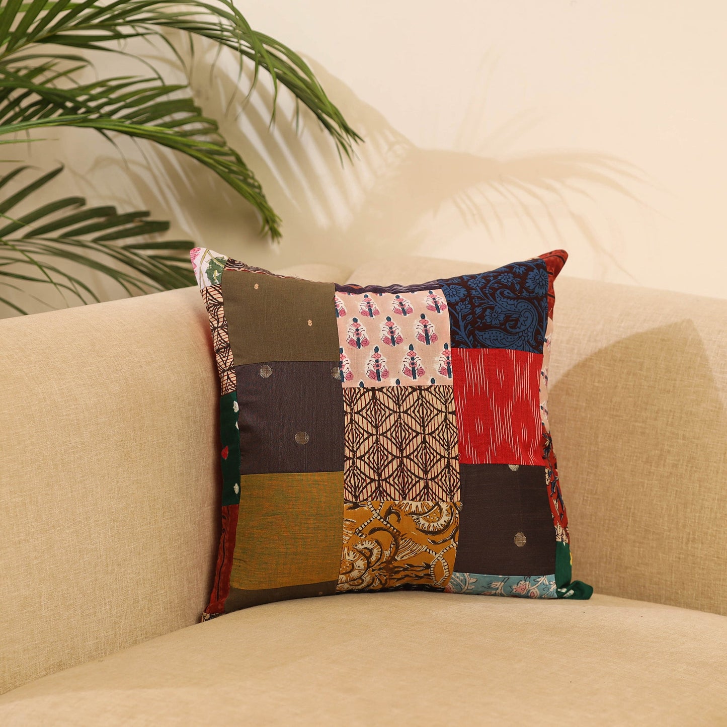 Buy Multicolor Handcrafted Cotton Patchwork Cushion Cover