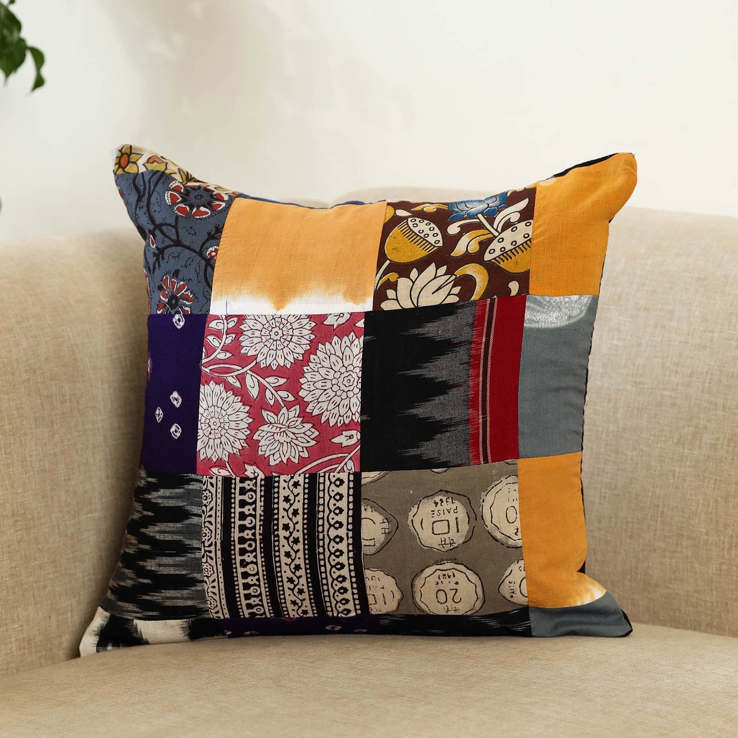 Multicolor Handcrafted Cotton Patchwork Cushion Cover