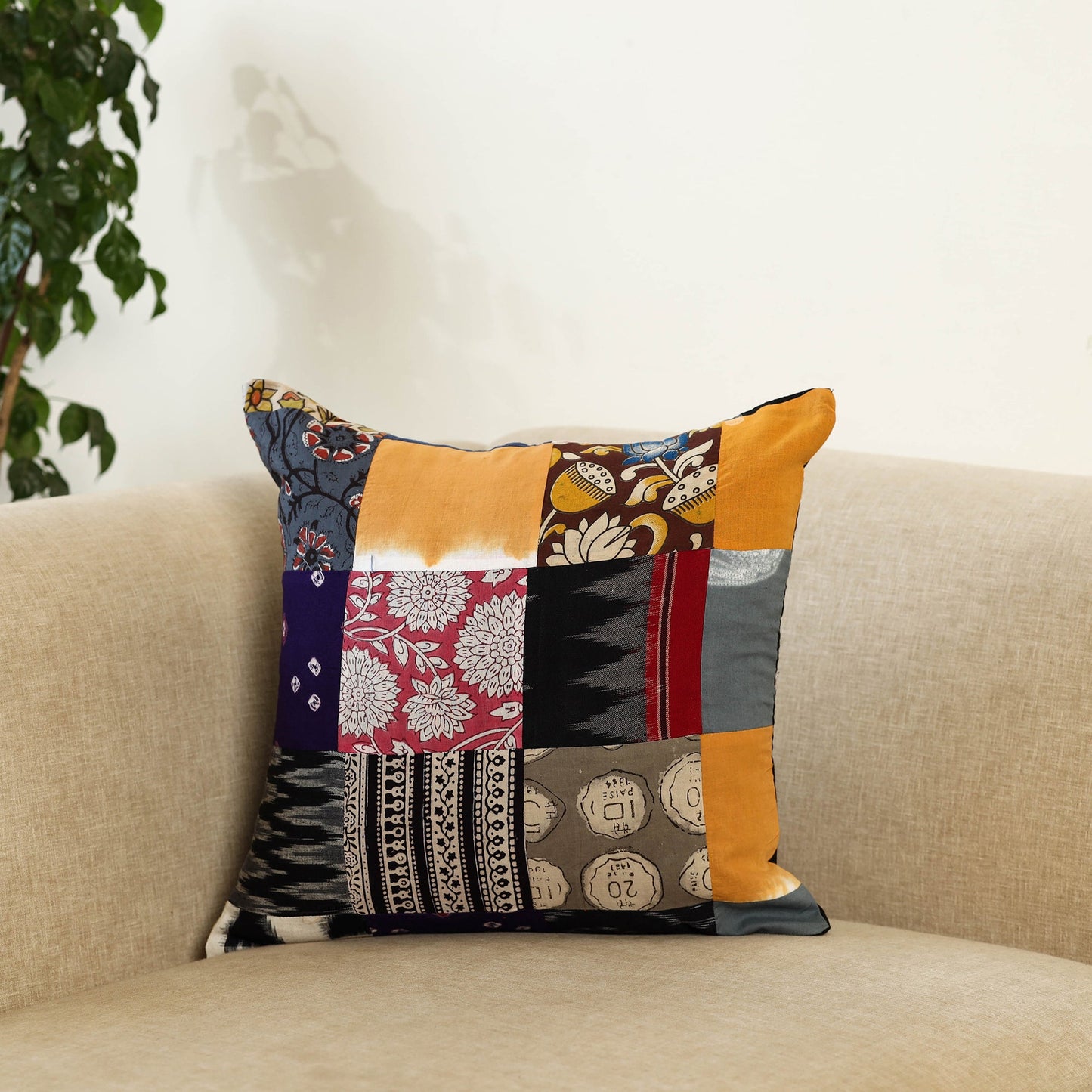 Multicolor Handcrafted Cotton Patchwork Cushion Cover