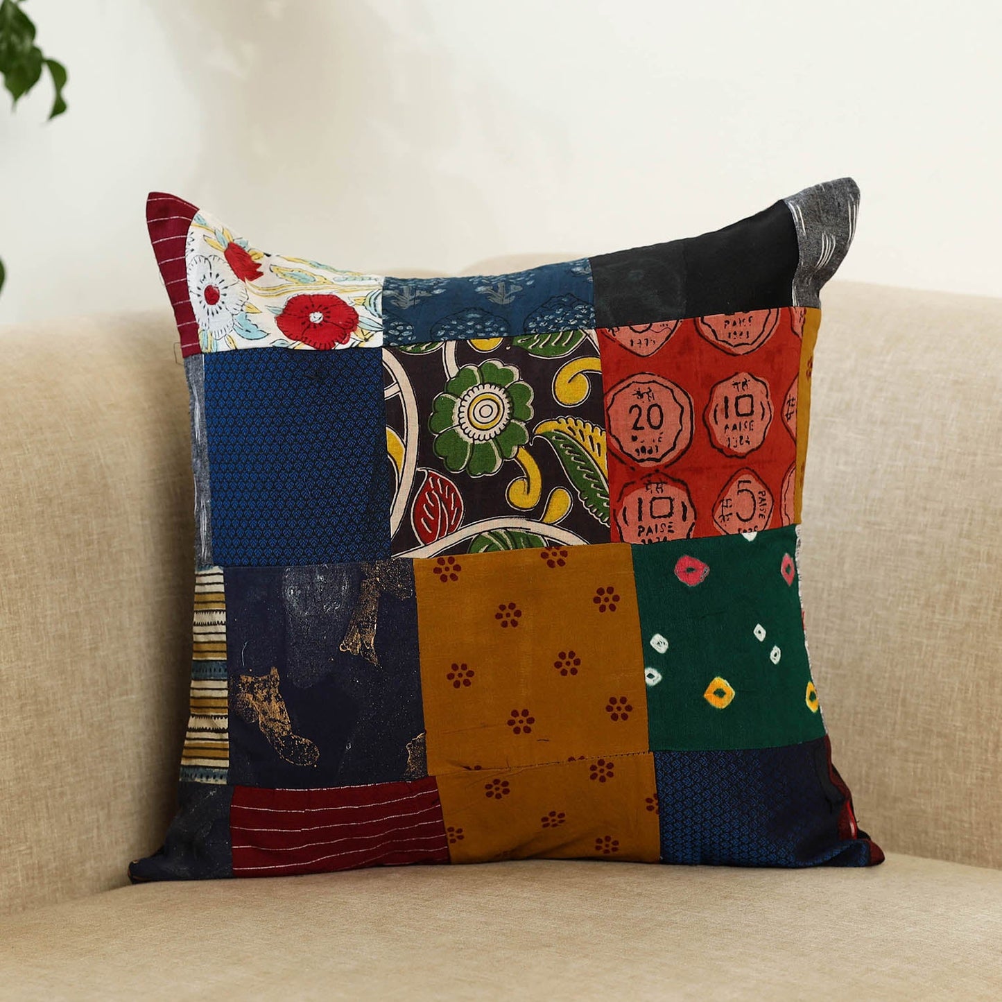 Multicolor Handcrafted Cotton Patchwork Cushion Cover