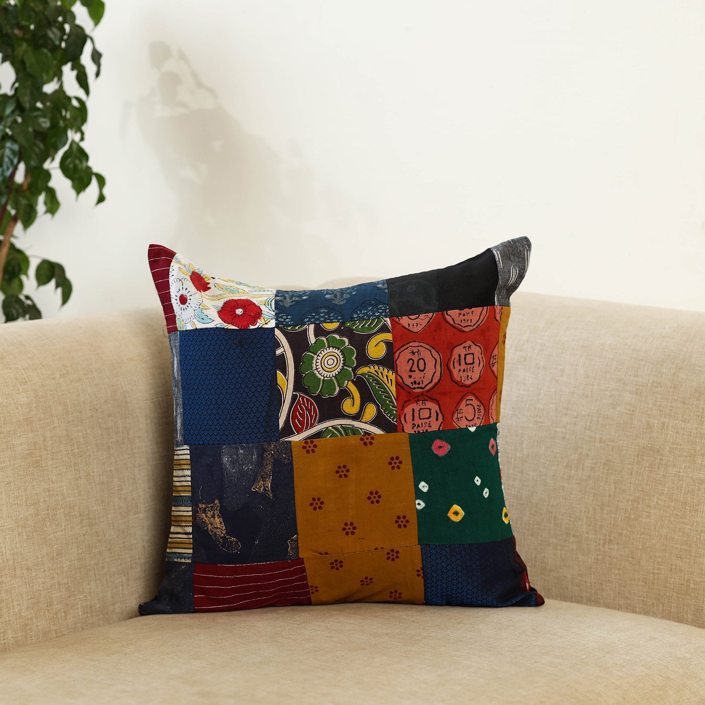 Multicolor Handcrafted Cotton Patchwork Cushion Cover