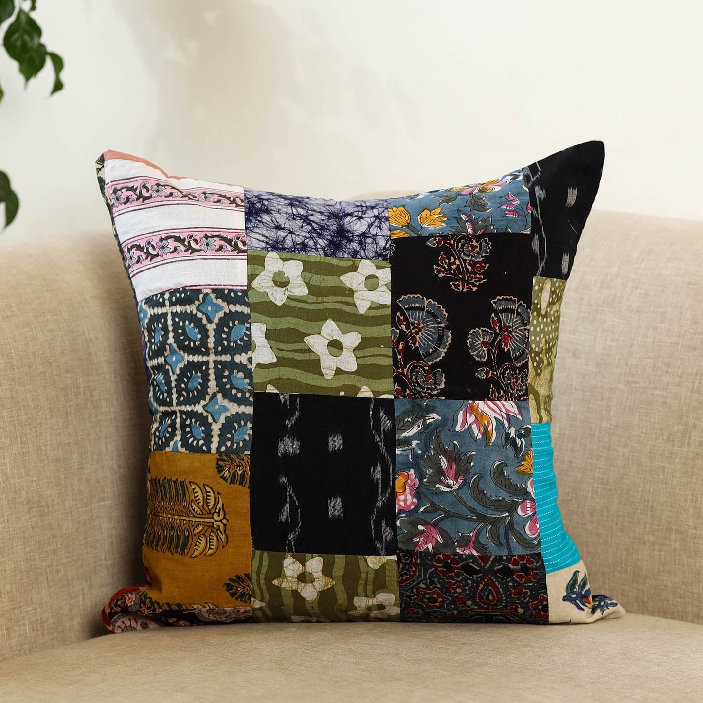 Multicolor Handcrafted Cotton Patchwork Cushion Cover