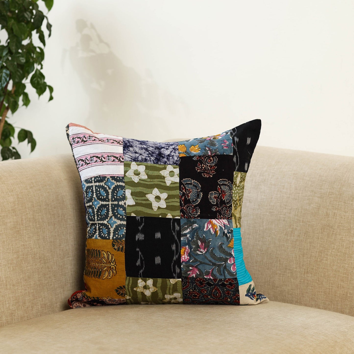 Multicolor Handcrafted Cotton Patchwork Cushion Cover