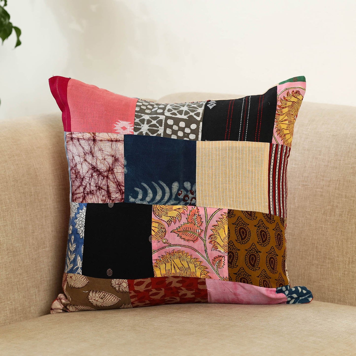Multicolor Handcrafted Cotton Patchwork Cushion Cover