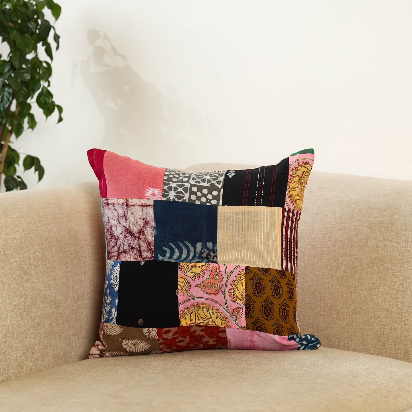 Multicolor Handcrafted Cotton Patchwork Cushion Cover