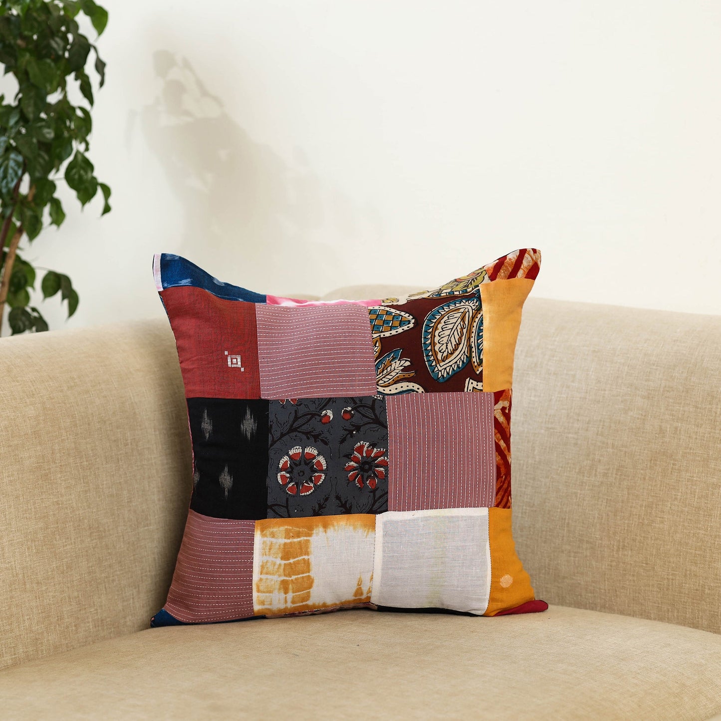 Multicolor Handcrafted Cotton Patchwork Cushion Cover