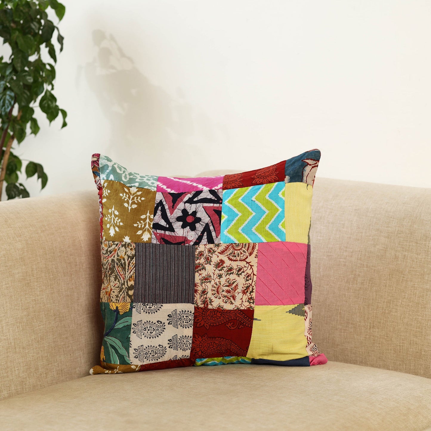 Multicolor Handcrafted Cotton Patchwork Cushion Cover
