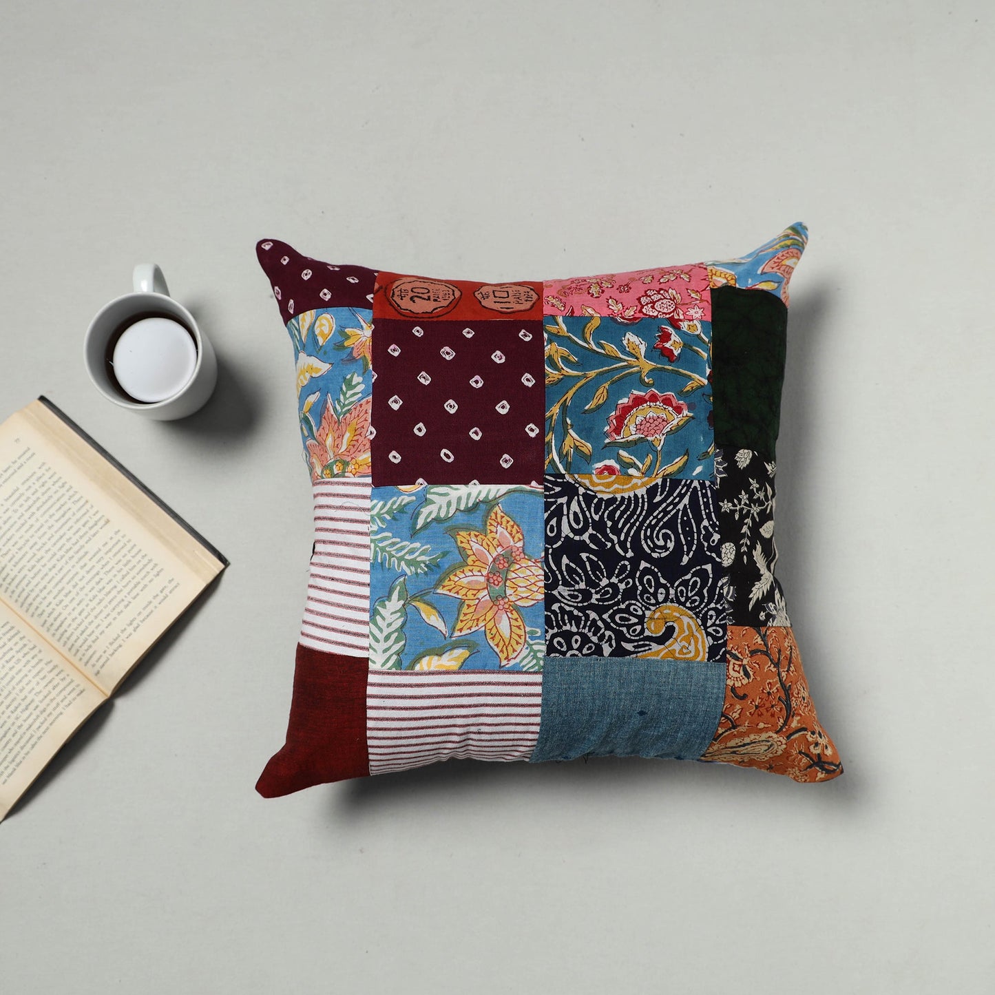 Multicolor Handcrafted Cotton Patchwork Cushion Cover