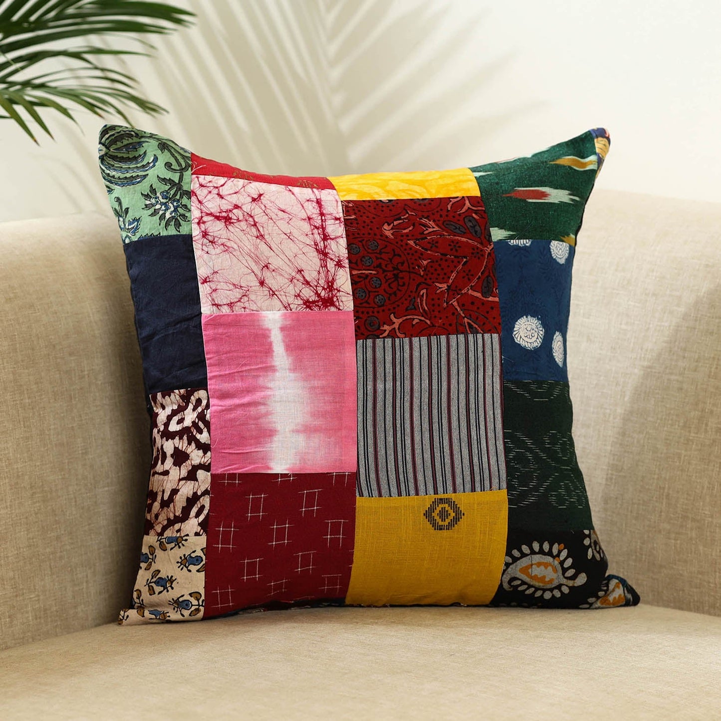 Multicolor Handcrafted Cotton Patchwork Cushion Cover