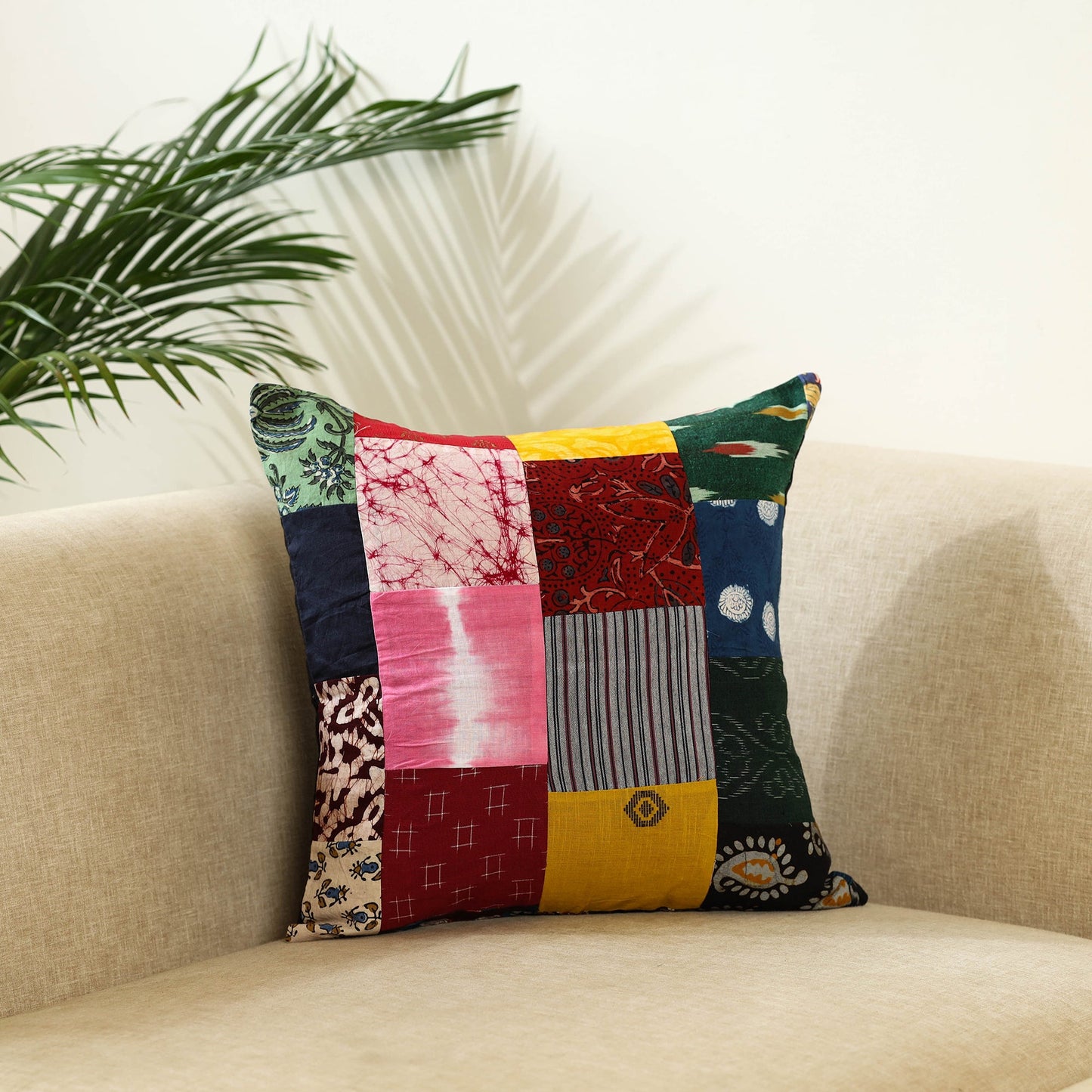 Multicolor Handcrafted Cotton Patchwork Cushion Cover
