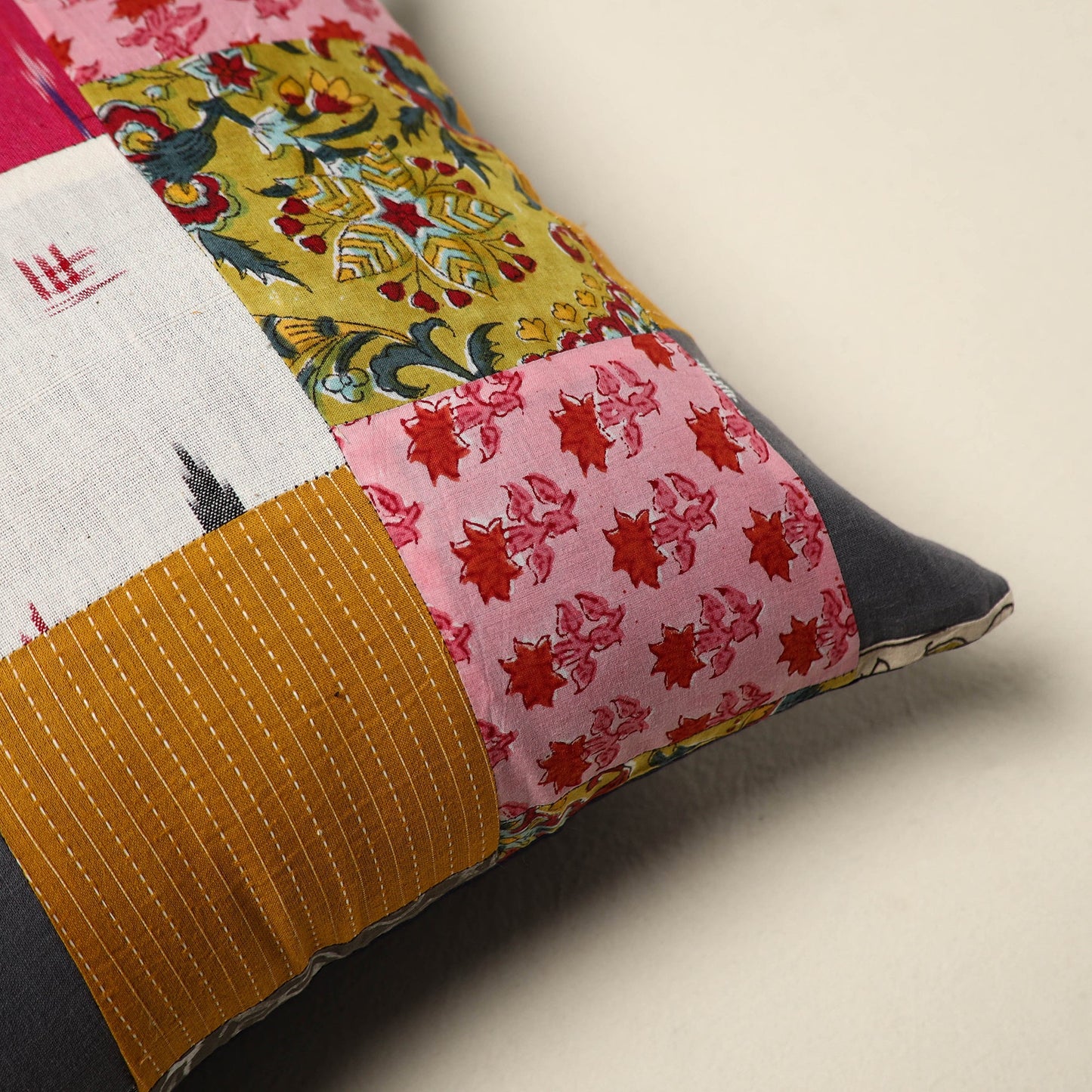 Multicolor - handcrafted cotton patchwork cushion cover 131
