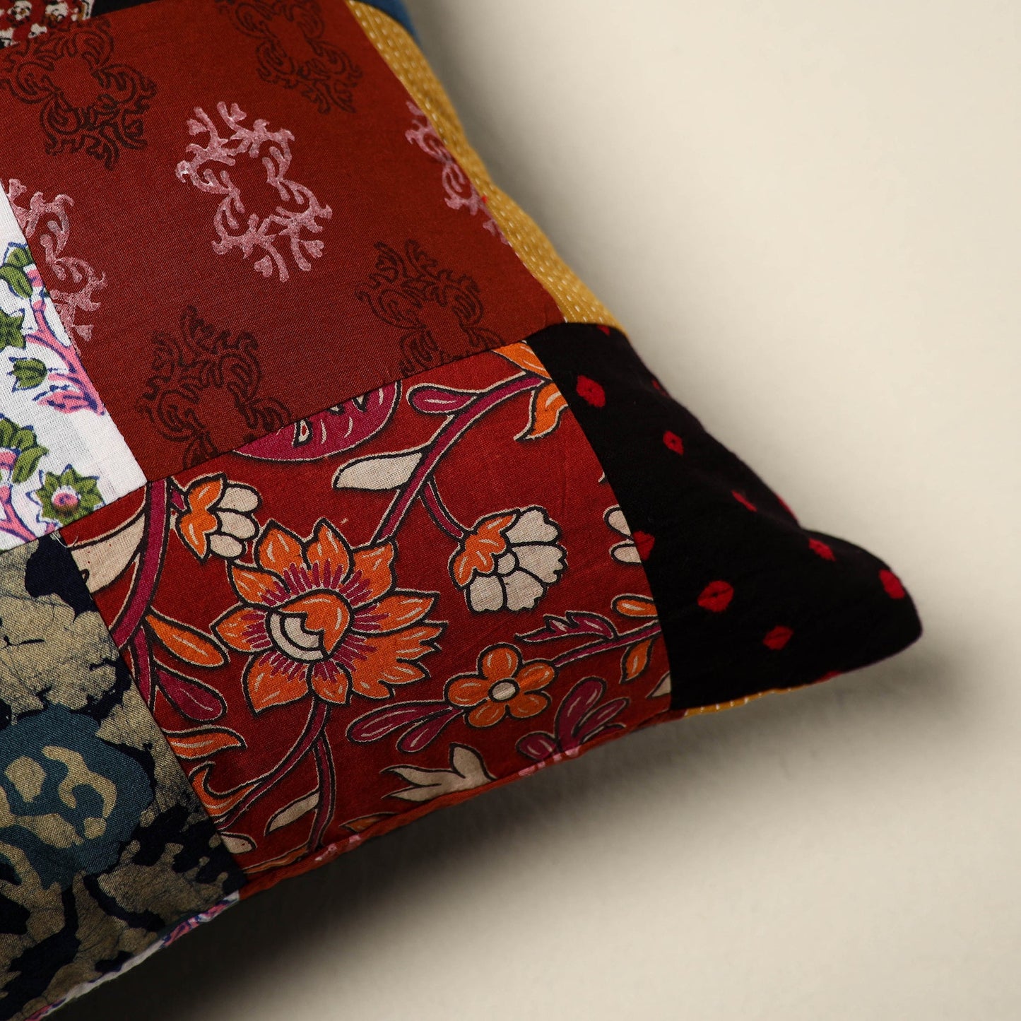 Multicolor Handcrafted Cotton Patchwork Cushion Cover