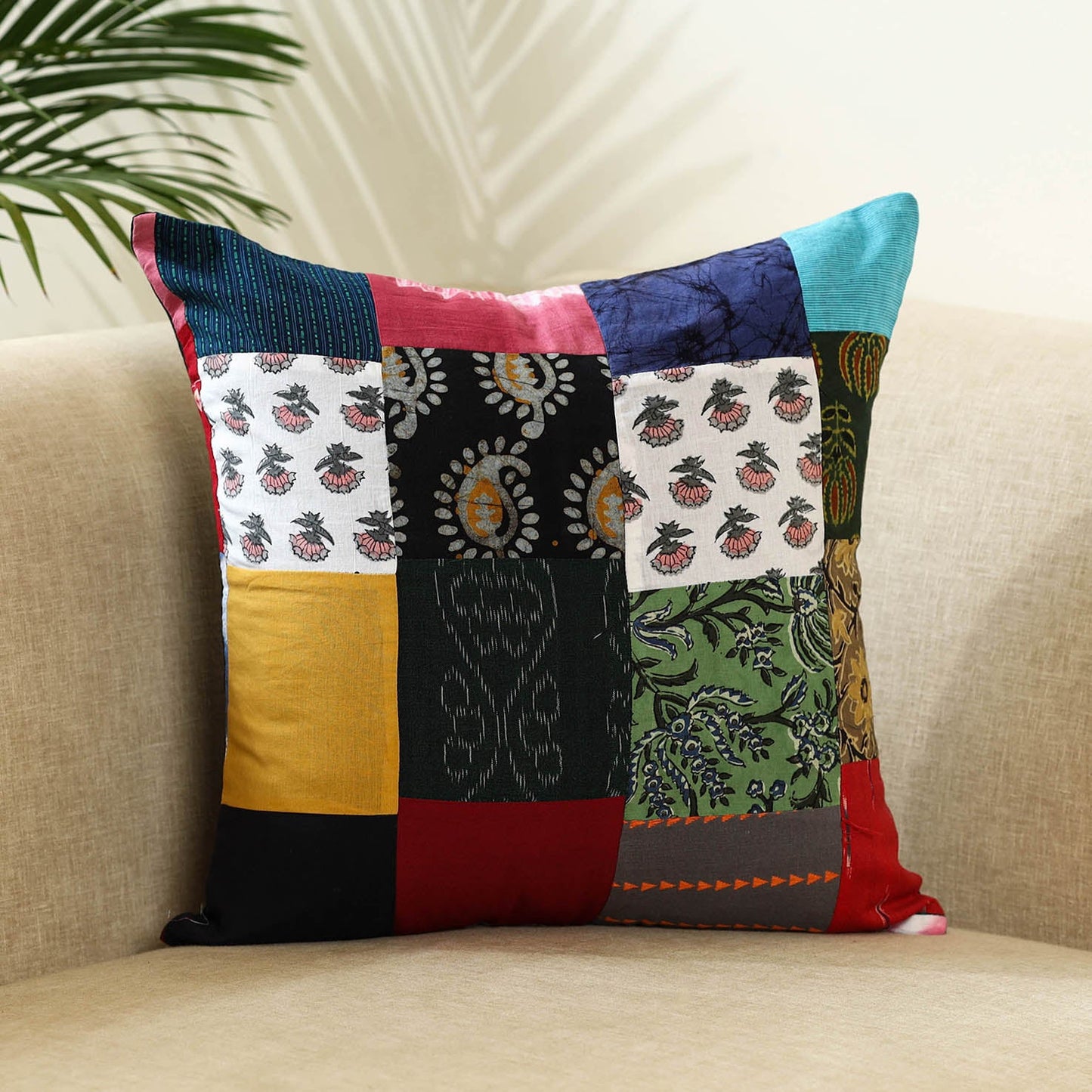 Multicolor Handcrafted Cotton Patchwork Cushion Cover