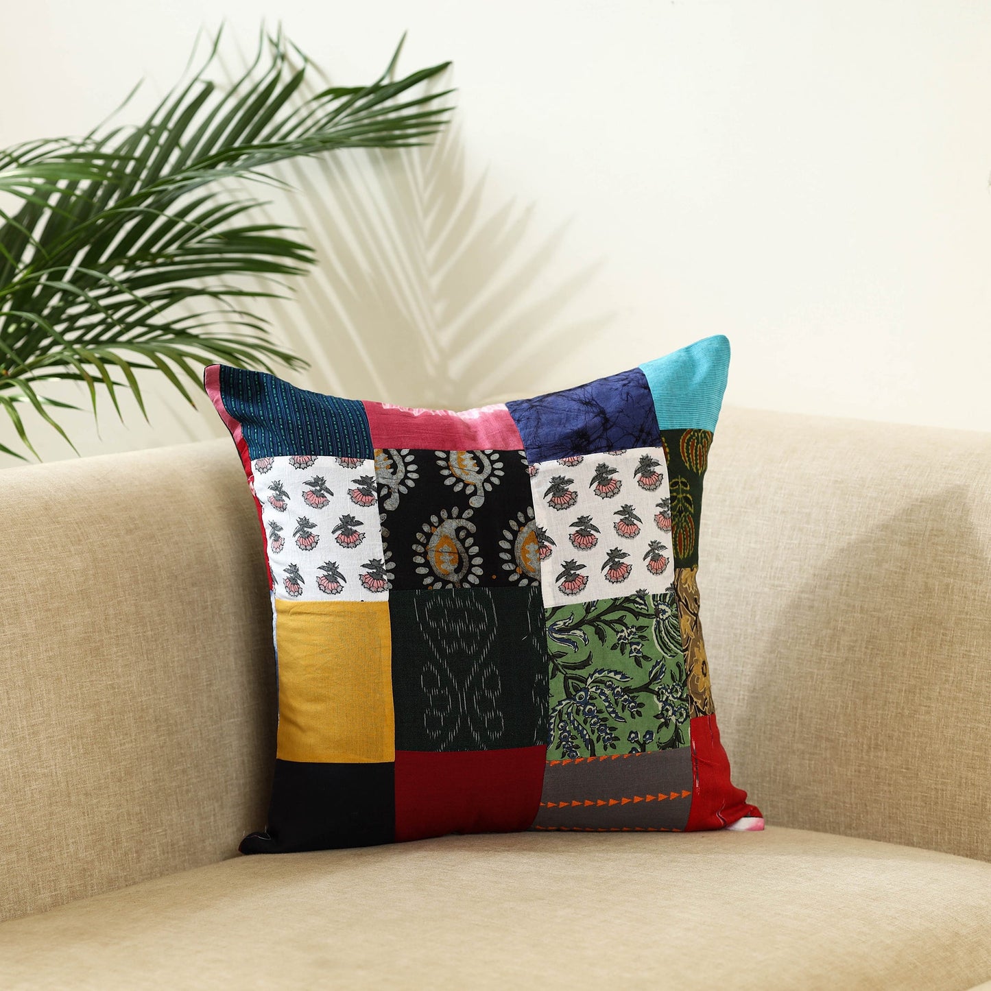 Multicolor Handcrafted Cotton Patchwork Cushion Cover