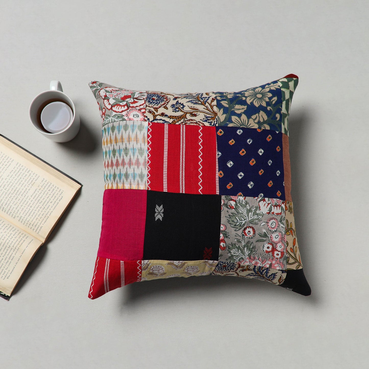 Multicolor - handcrafted cotton patchwork cushion cover (16