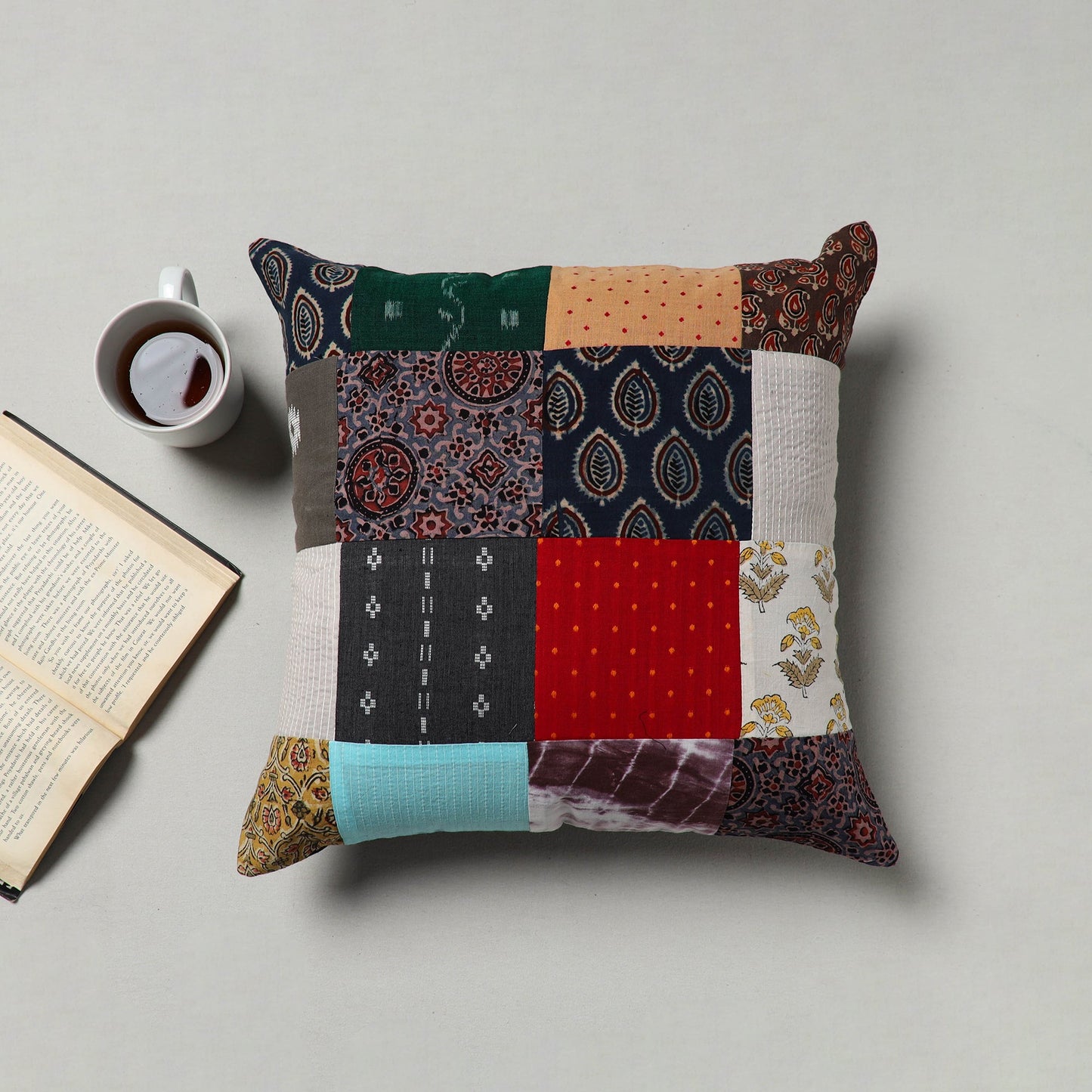 Multicolor - handcrafted cotton patchwork cushion cover (16