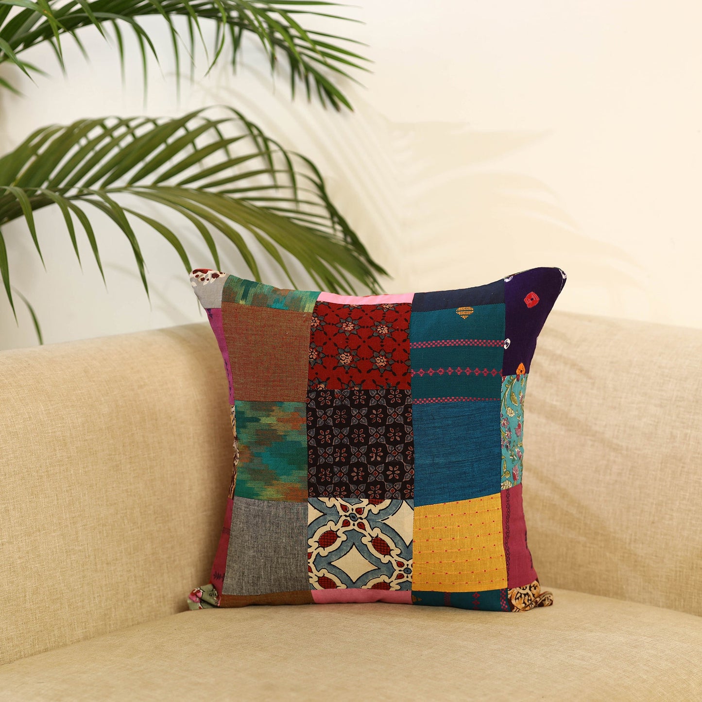 Multicolor Handcrafted Cotton Patchwork Cushion Cover