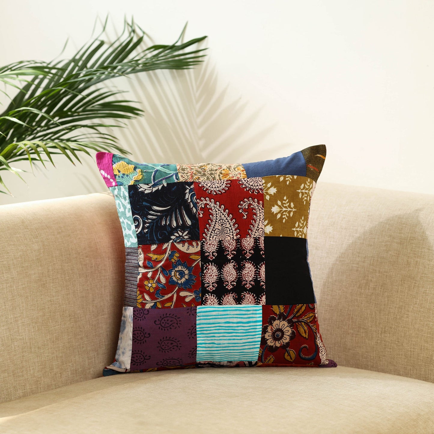 Multicolor Handcrafted Cotton Patchwork Cushion Cover