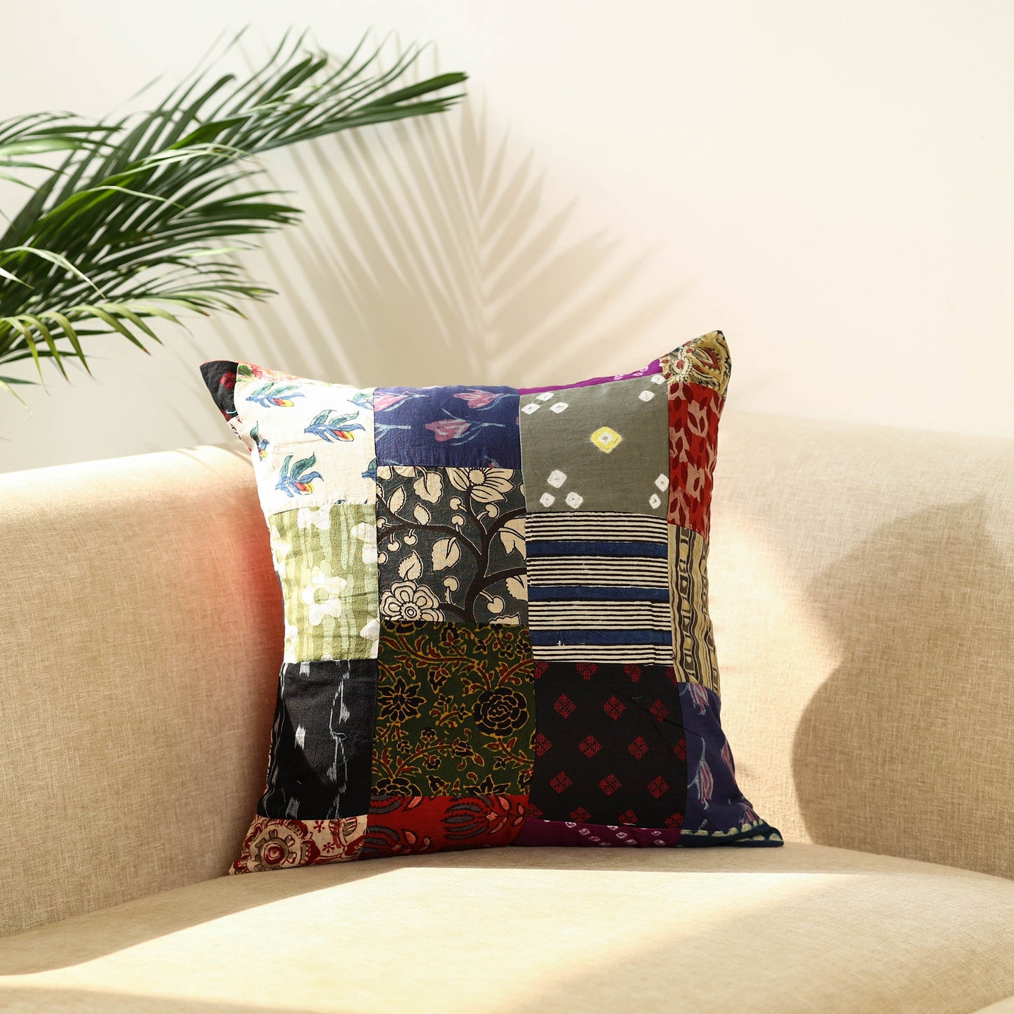 Multicolor Handcrafted Cotton Patchwork Cushion Cover
