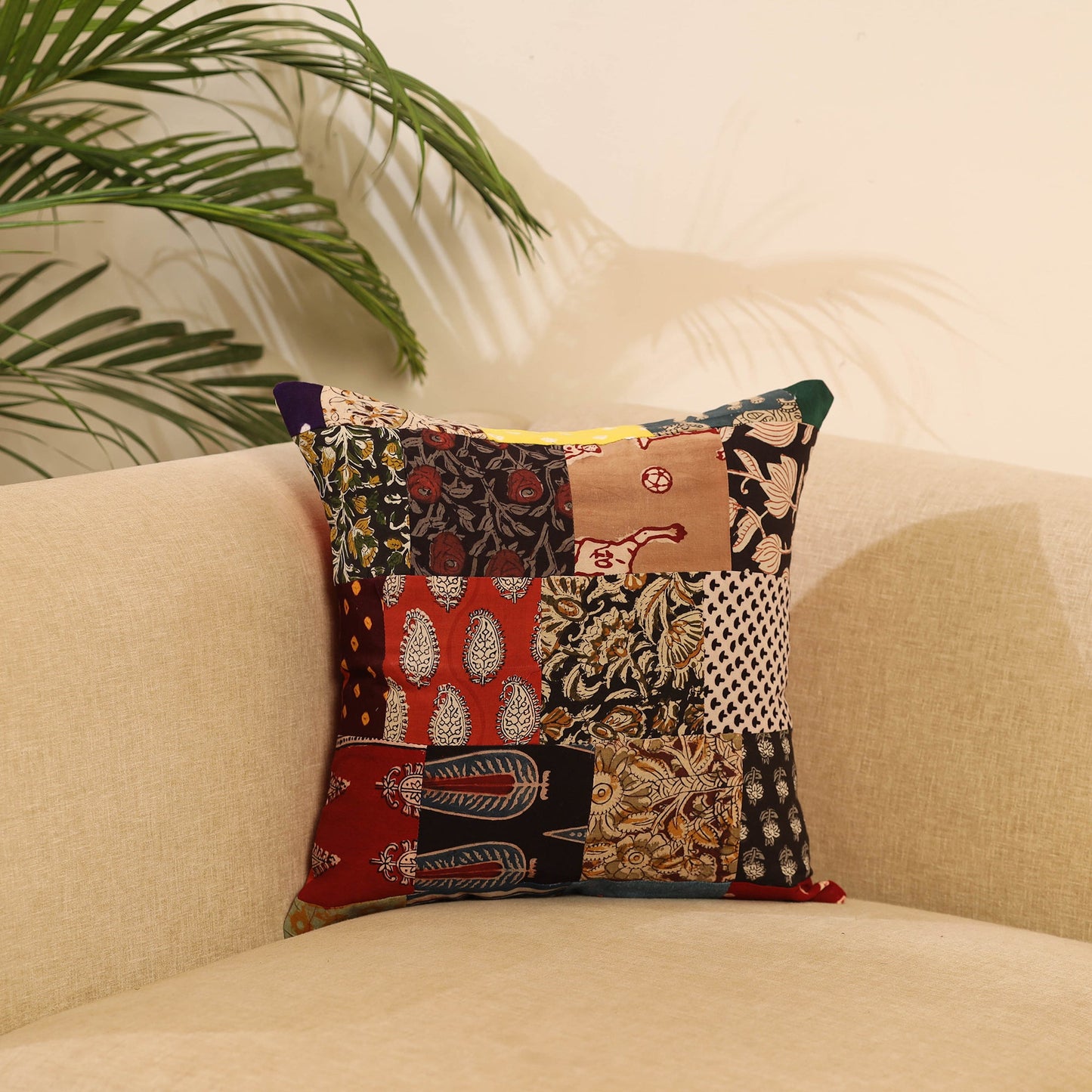 Multicolor Handcrafted Cotton Patchwork Cushion Cover