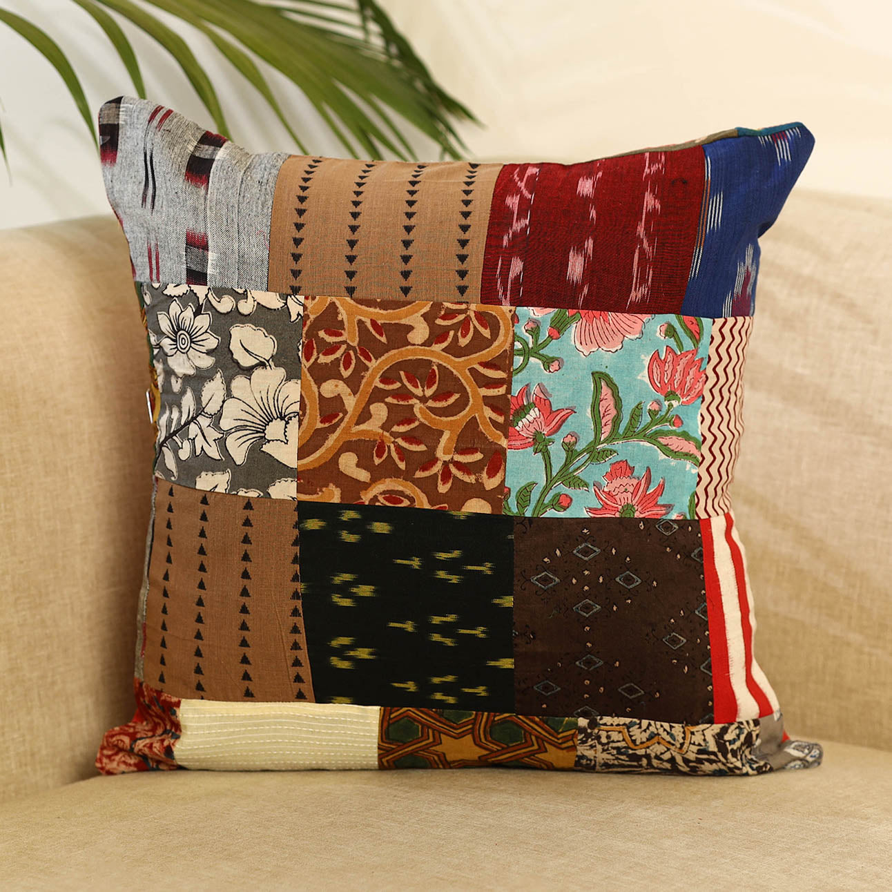 Multicolor - handcrafted cotton patchwork cushion cover 22