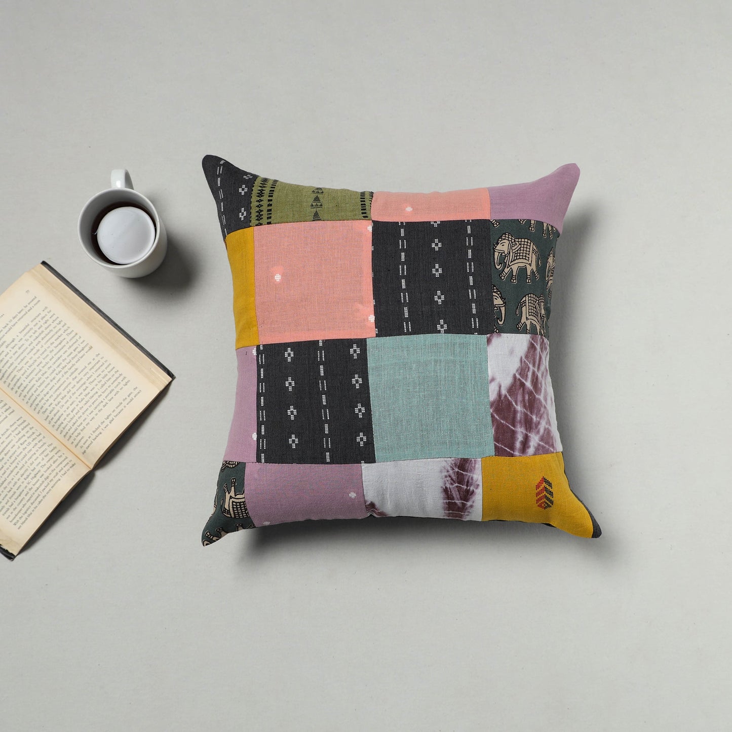 Multicolor Handcrafted Cotton Patchwork Cushion Cover