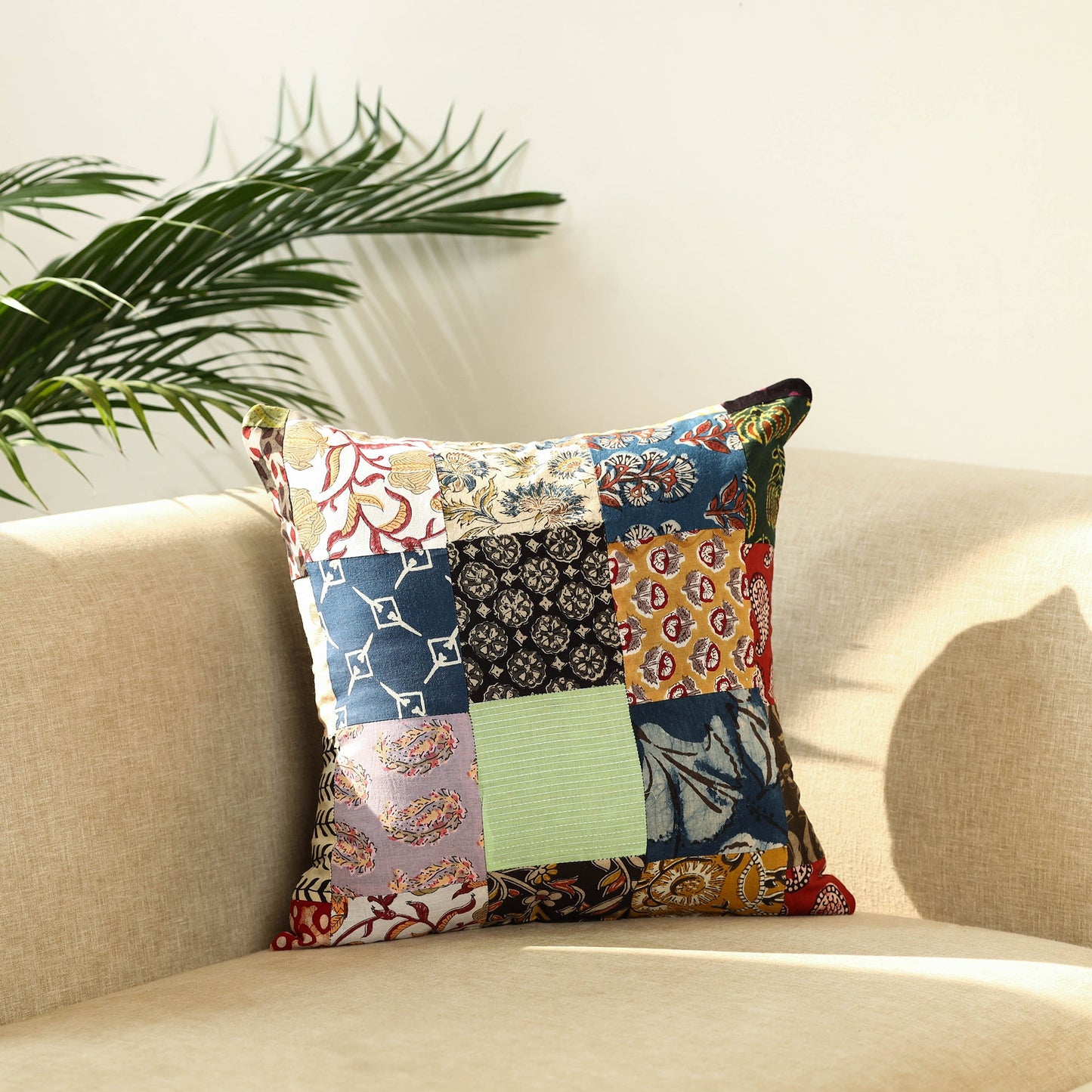 Multicolor Handcrafted Cotton Patchwork Cushion Cover