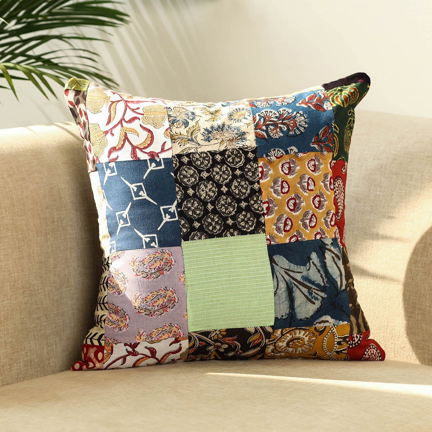 Multicolor Handcrafted Cotton Patchwork Cushion Cover