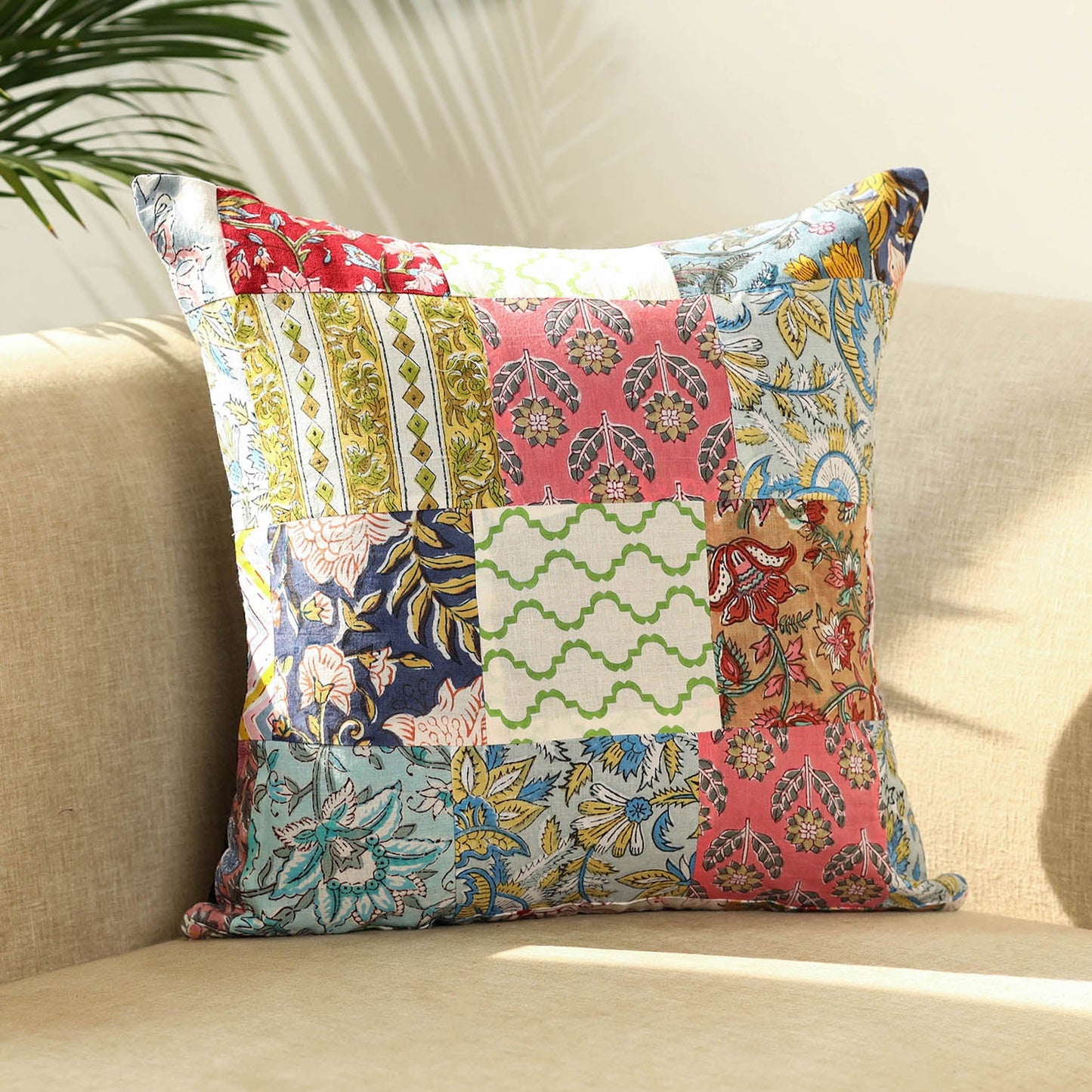 Multicolor Handcrafted Cotton Patchwork Cushion Cover