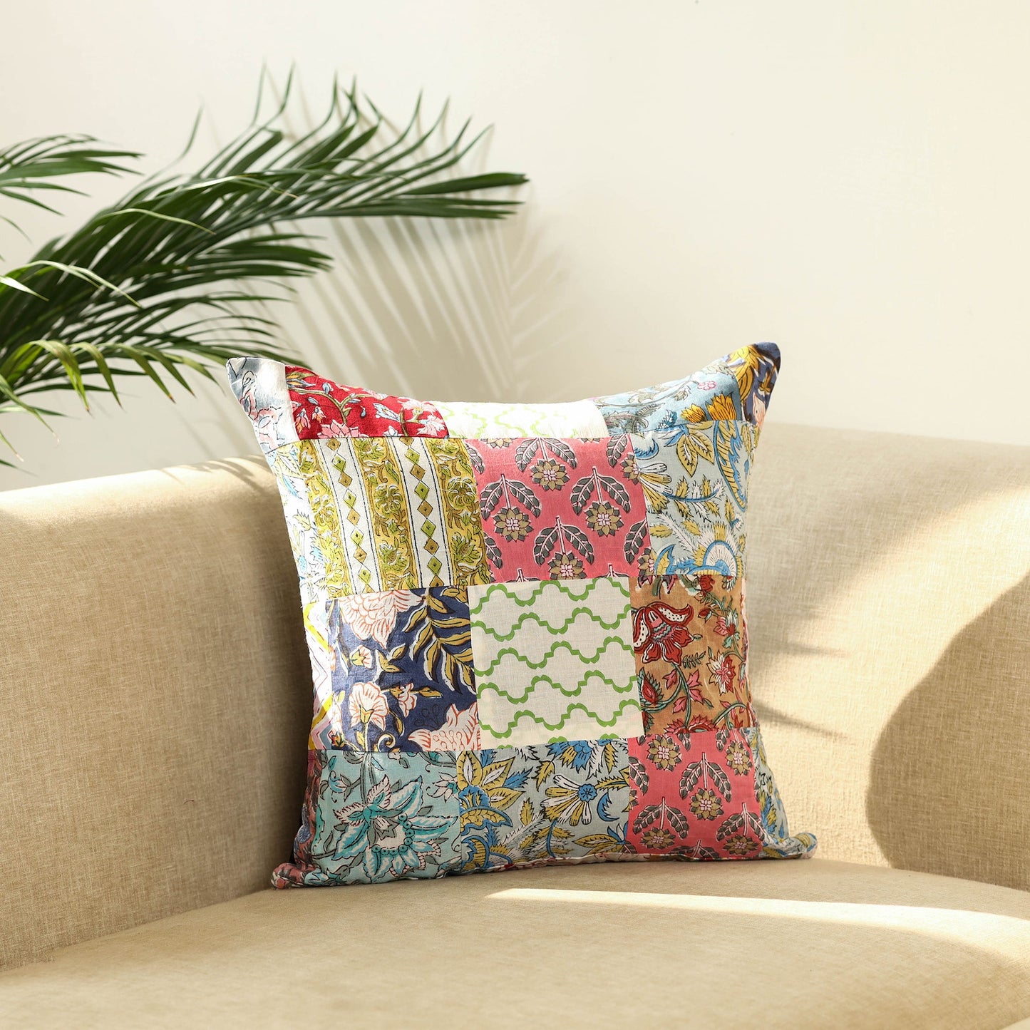 Multicolor Handcrafted Cotton Patchwork Cushion Cover