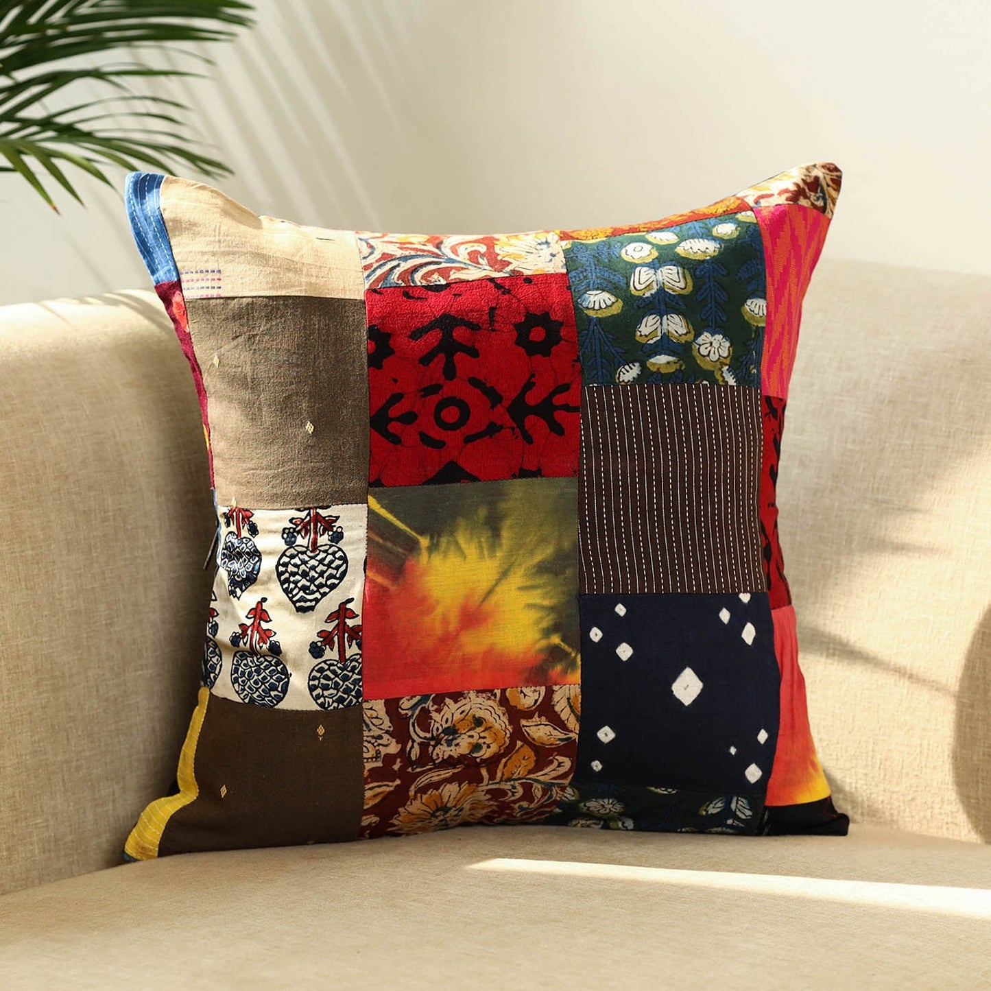 Multicolor Handcrafted Cotton Patchwork Cushion Cover