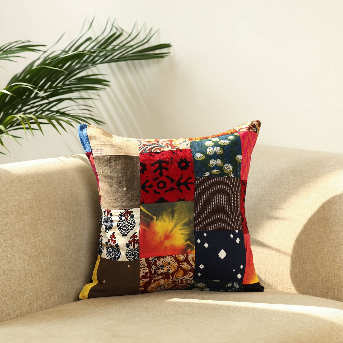 Multicolor Handcrafted Cotton Patchwork Cushion Cover