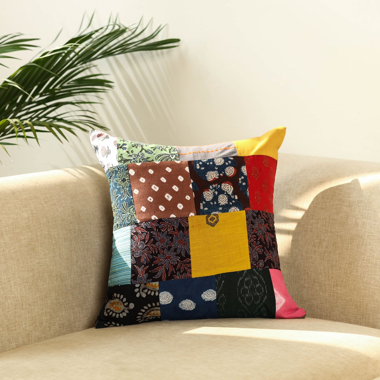 Multicolor Handcrafted Cotton Patchwork Cushion Cover