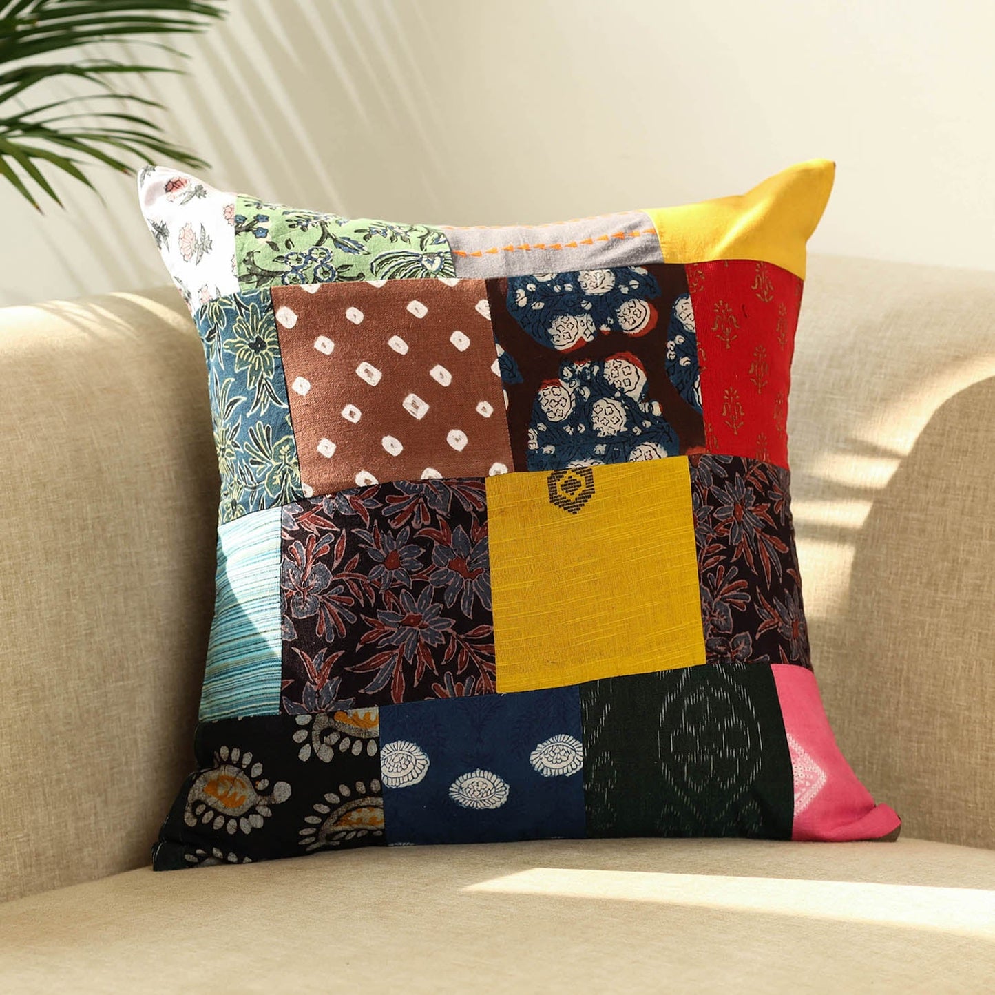Multicolor Handcrafted Cotton Patchwork Cushion Cover