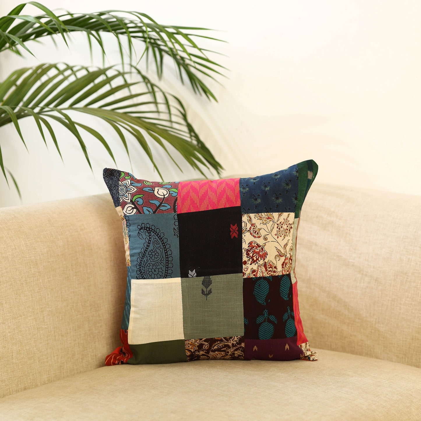 Multicolor Handcrafted Cotton Patchwork Cushion Cover