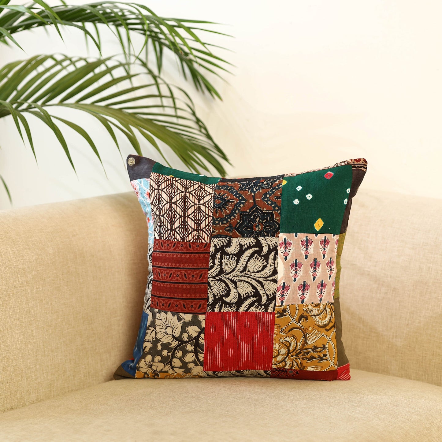 Multicolor Handcrafted Cotton Patchwork Cushion Cover