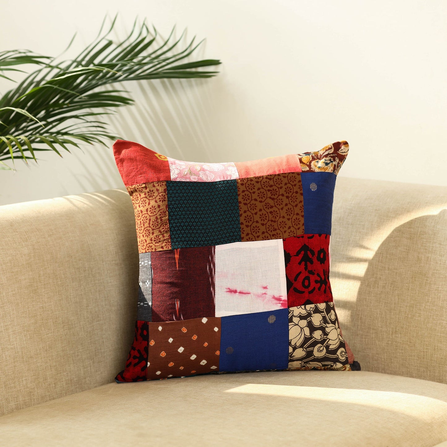 Multicolor Handcrafted Cotton Patchwork Cushion Cover