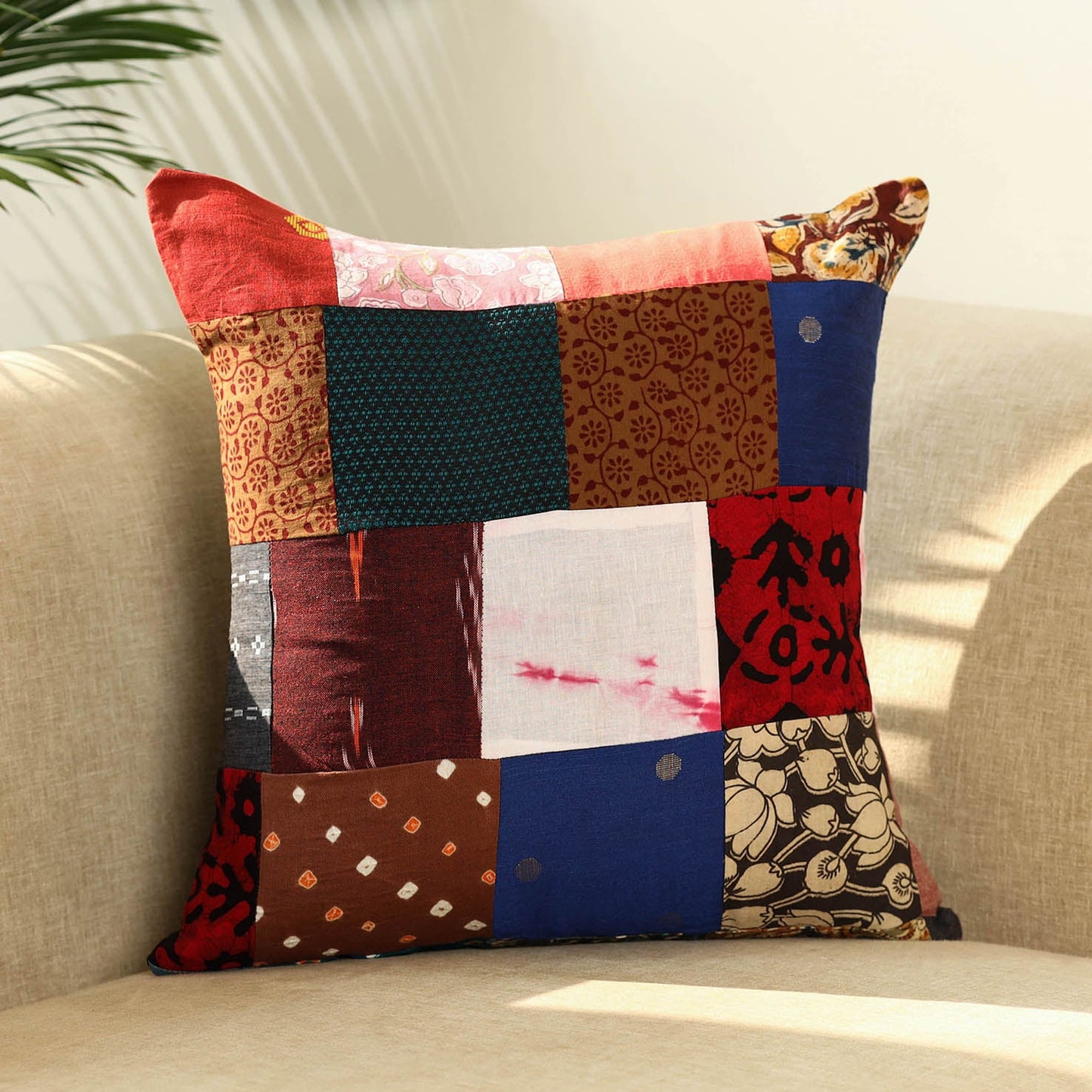 Multicolor Handcrafted Cotton Patchwork Cushion Cover