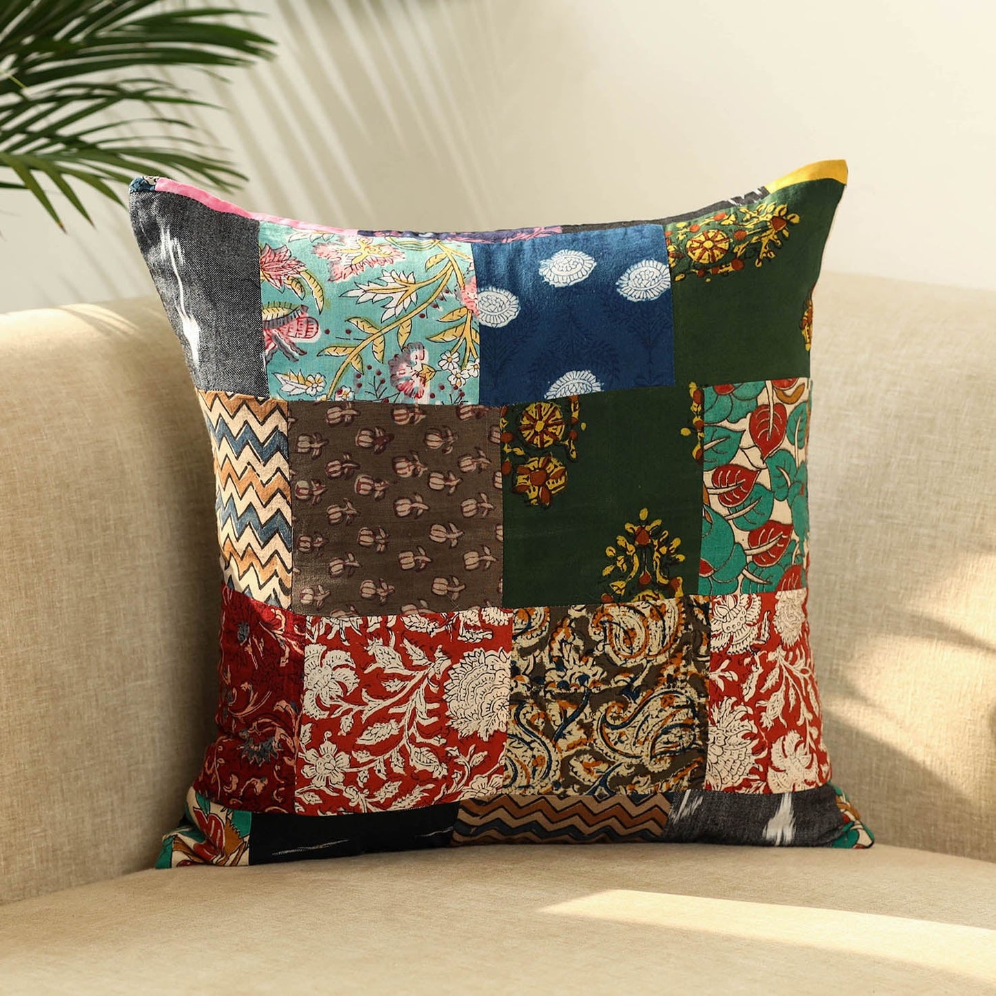 Multicolor Handcrafted Cotton Patchwork Cushion Cover
